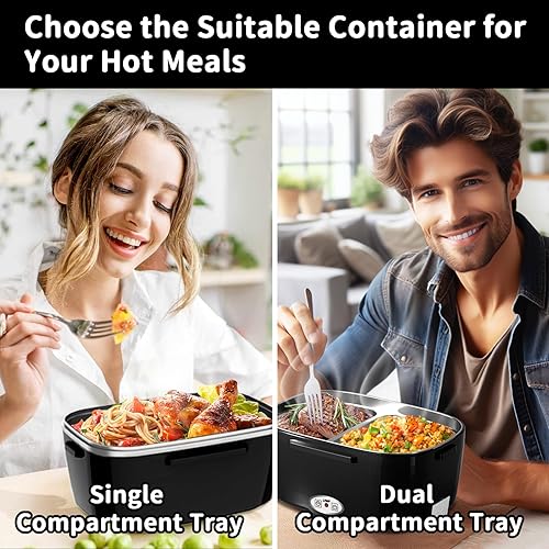 Miniatura 5 de Lonchera eléctrica con calefacción para adultos con 2 contenedores de 1.5 L, portátil de 100 W, 3 en 1, lonchera térmica rápida para hombres,