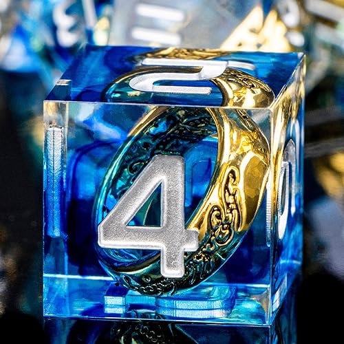 ORIFANTOU Juego de dados DND de anillos mágicos, dados de resina de borde afilado con caja de dados, dados azules D y D para juegos de rol de disponible en Yaxa Colombia