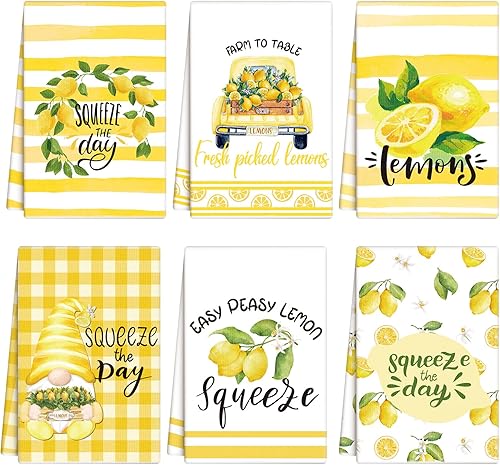 Zubebe Juego de 6 toallas de cocina de limón de verano de 18 x 28 pulgadas, ultra absorbentes, toallas de mano amarillas, paños de cocina para