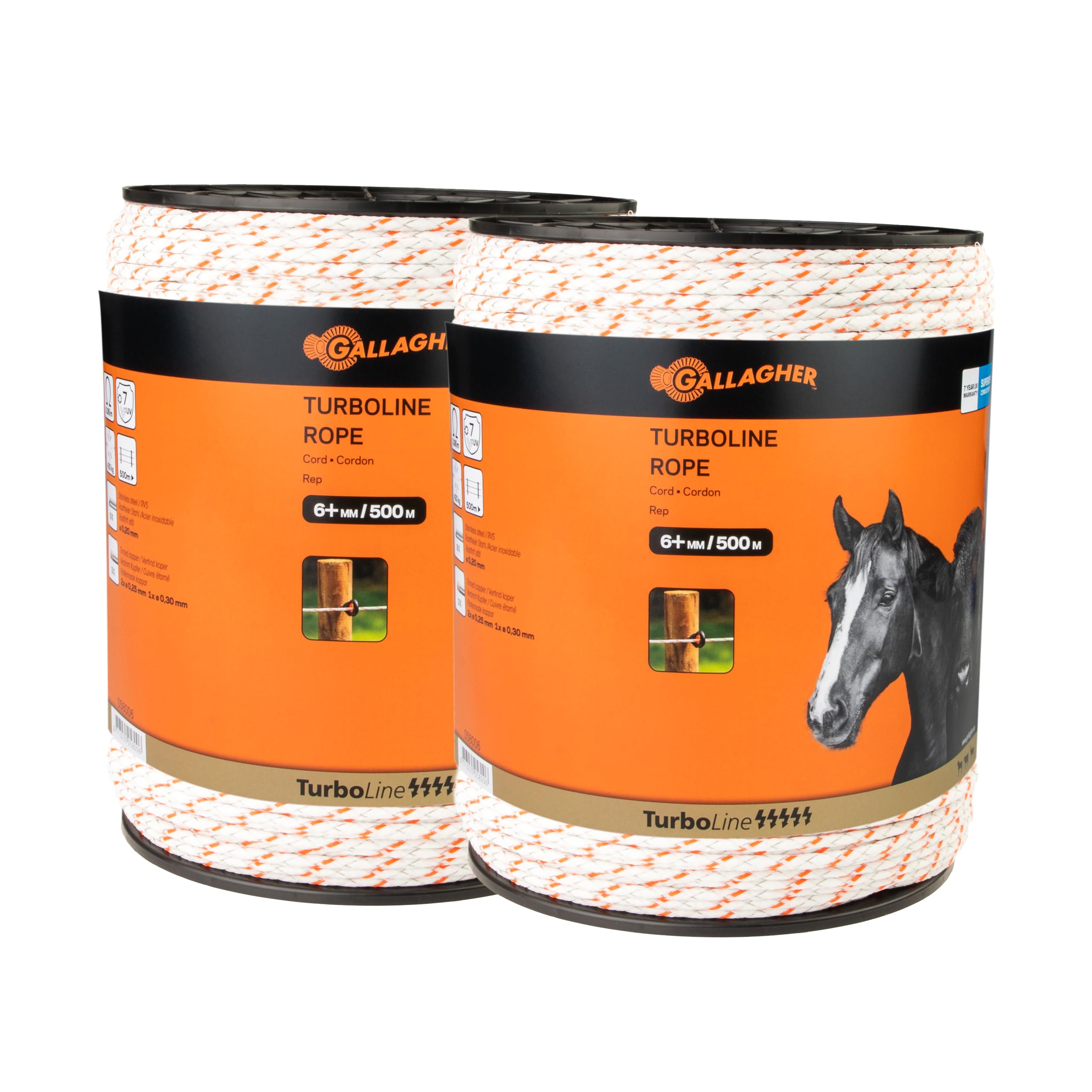 Gallagher White Electric Fence Conducting Wire Turboline Rope, Duopack (2X500m) - Electric Fence Rope Conductor / Cord Conductor - Electric Fence Wire Conductor