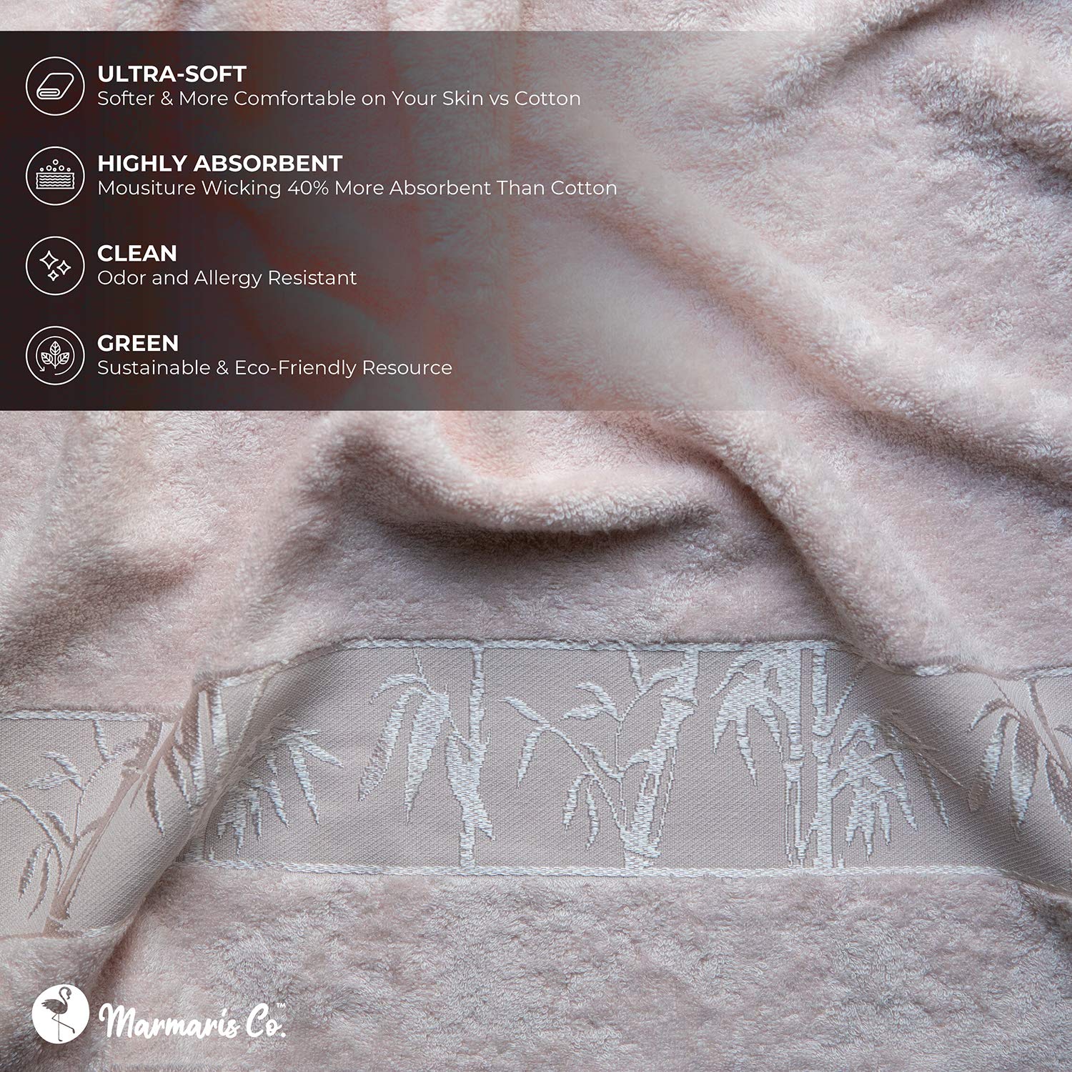 Marmaris Co. Bamboo Towels Set of 3 Luxury Bath Towel, Hand Towel, and Face Towel Set Complete Towels Set for Bathroom (Light Peach)