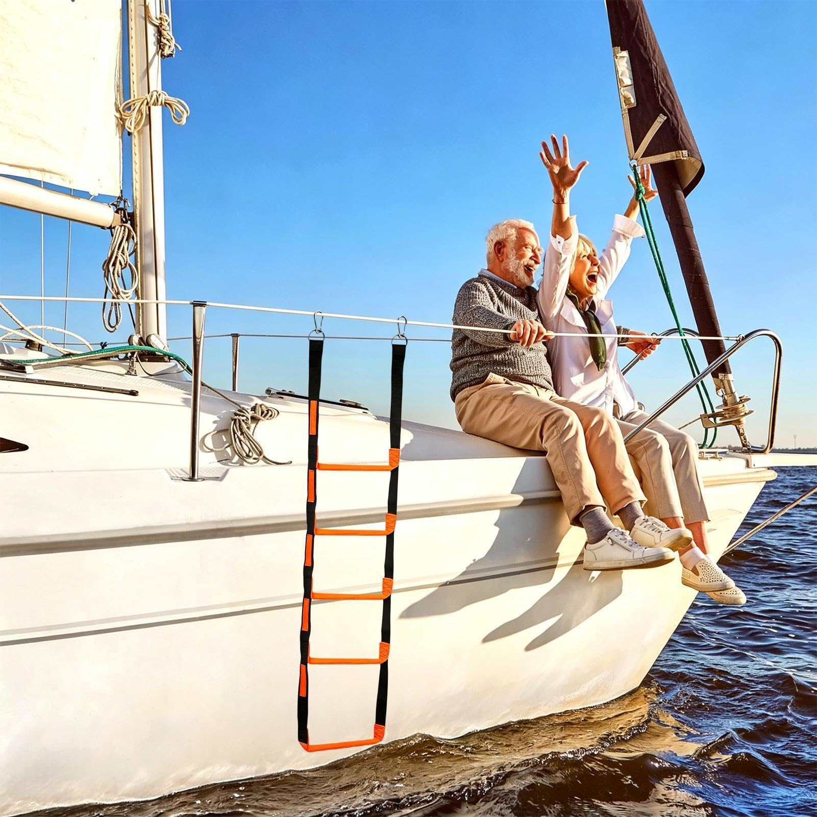 Scaletta pieghevole per barca a 5 gradini – in corda marina per kayak | Scaletta portatile per pontone, canoa e yacht; scaletta pieghevole di sicurezza per nuoto, snorkeling e snorkeling
