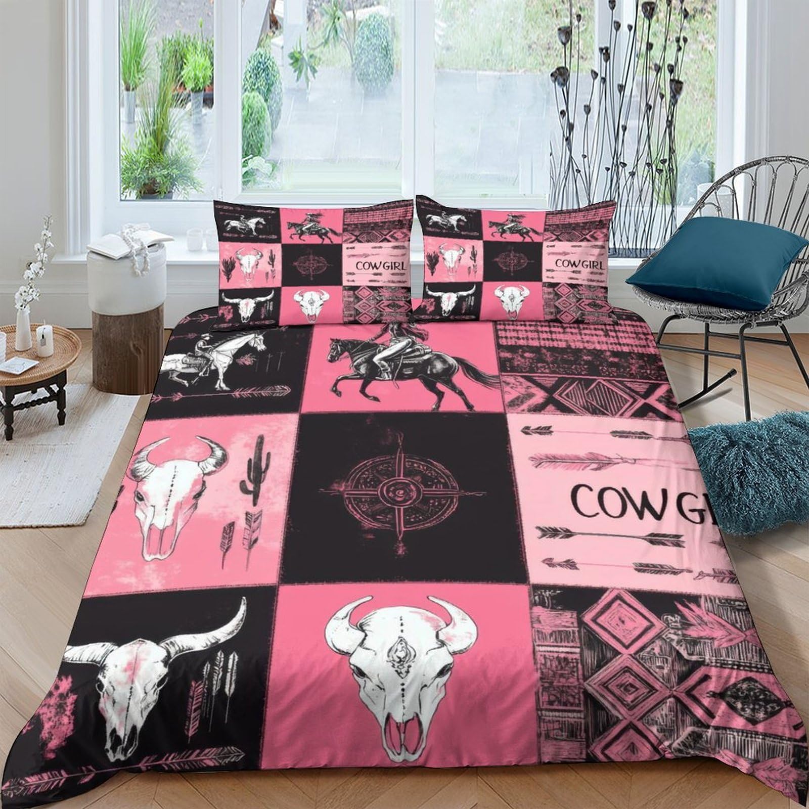 Ctjqhvkz Style-5 3D Printed Western Cowboy Fitted Sheet Microfiber Soft Pink Skull Mattress Cover For Bedroom Guest Room Decor Single（135X200cm）