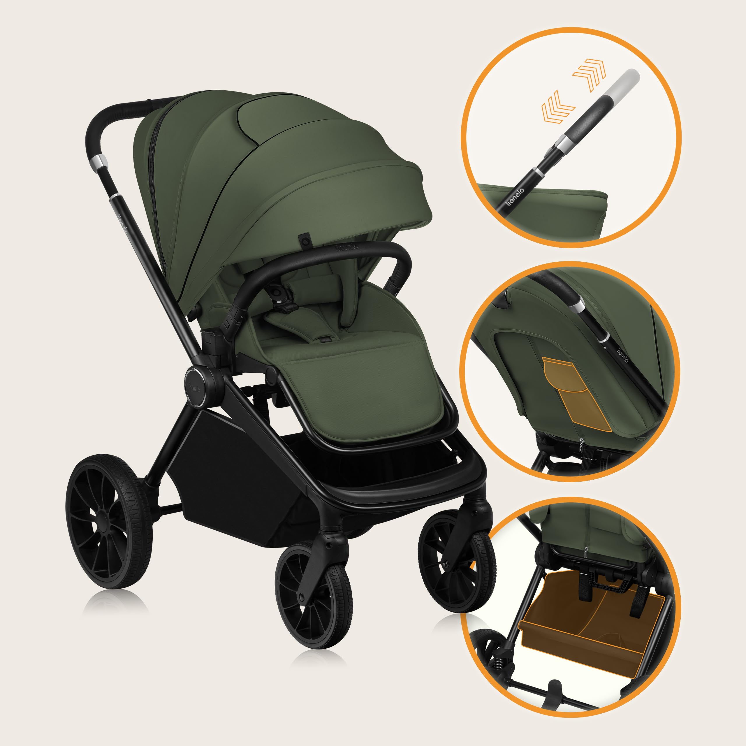 LIONELO MIKA PLUS Poussette Poussette Enfant 6-48 Mois jusqu'à 22 kg, Dossier et Repose-Pieds Réglables, Amortissement, Roues Rotatives PU 360° Cabine Étanche XXL, UPF50+ | Dossier et repose-pieds réglables, suspension, roues en polyuréthane rotatives à 3