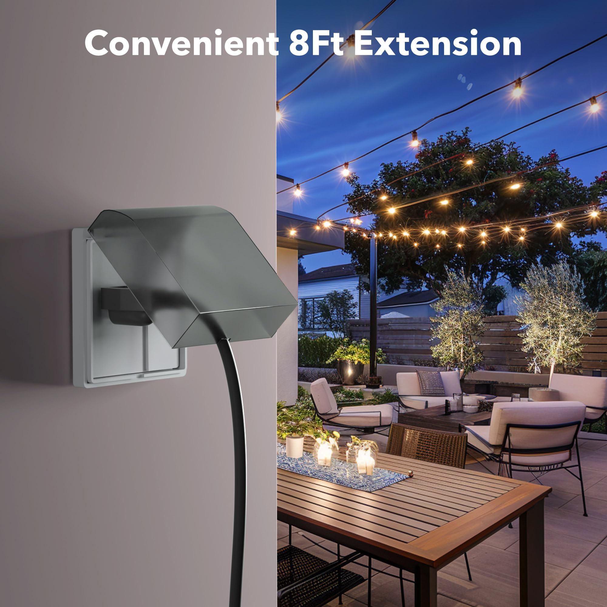 BN-LINK - Cable de extensión de 8 pies para interiores y exteriores 16/3 SJTW, negro, resistente al agua y a la intemperie, enchufe de tierra de 3 puntas para jardinería y decoración de día festivo,
