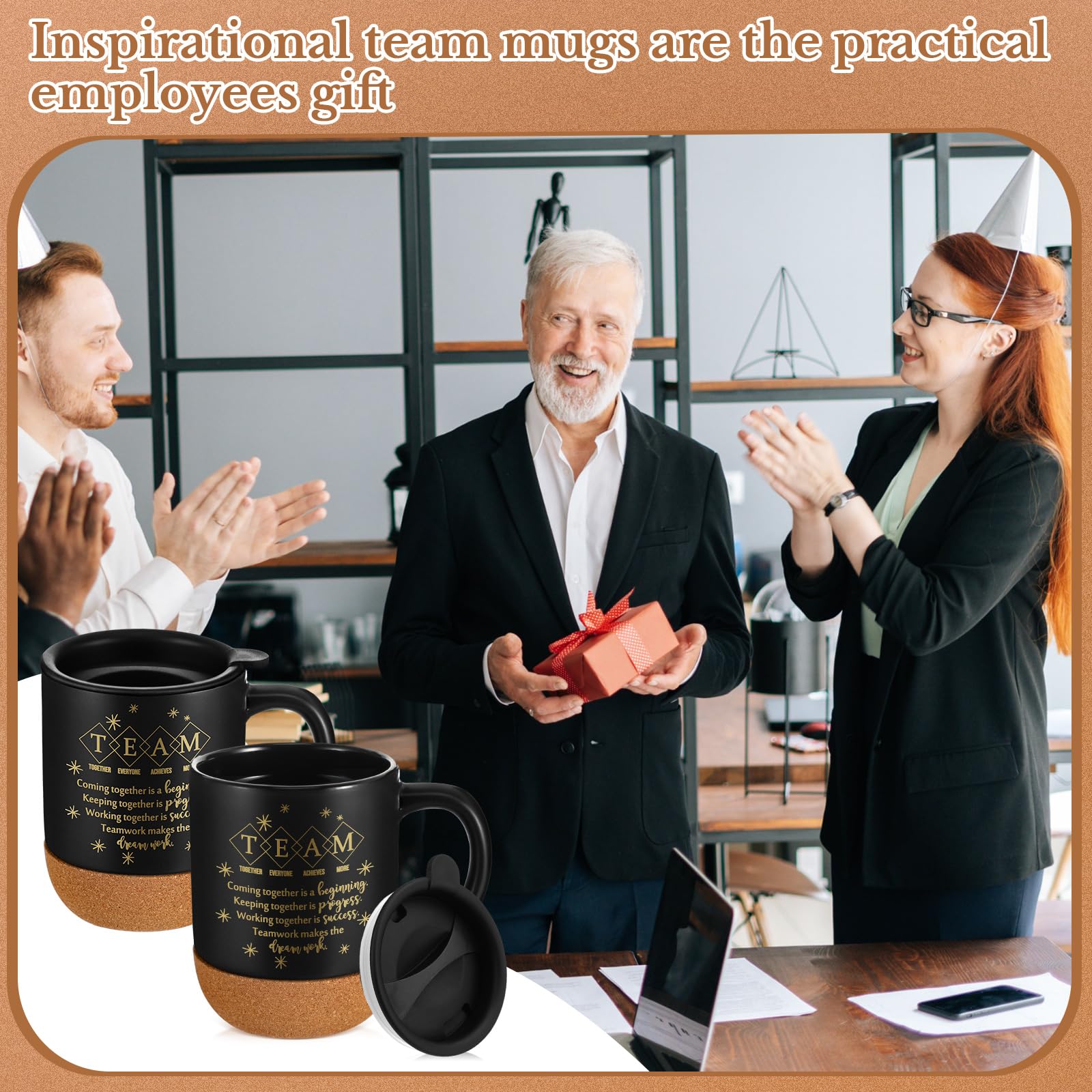 4 tazze da caffè motivazionali per dipendenti, regalo di apprezzamento con fondo in sughero, tazze di ringraziamento, regali per personale, volontari, colleghi, insegnanti, infermiere (nero)