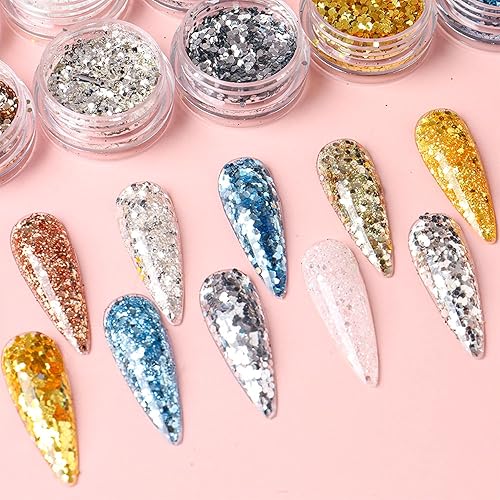 Miniatura 7 de CHANGAR - Juego de 35 colores de purpurina para uñas, 35 cajas de purpurina fina y lentejuelas gruesas con purpurina para arte de uñas, festival,