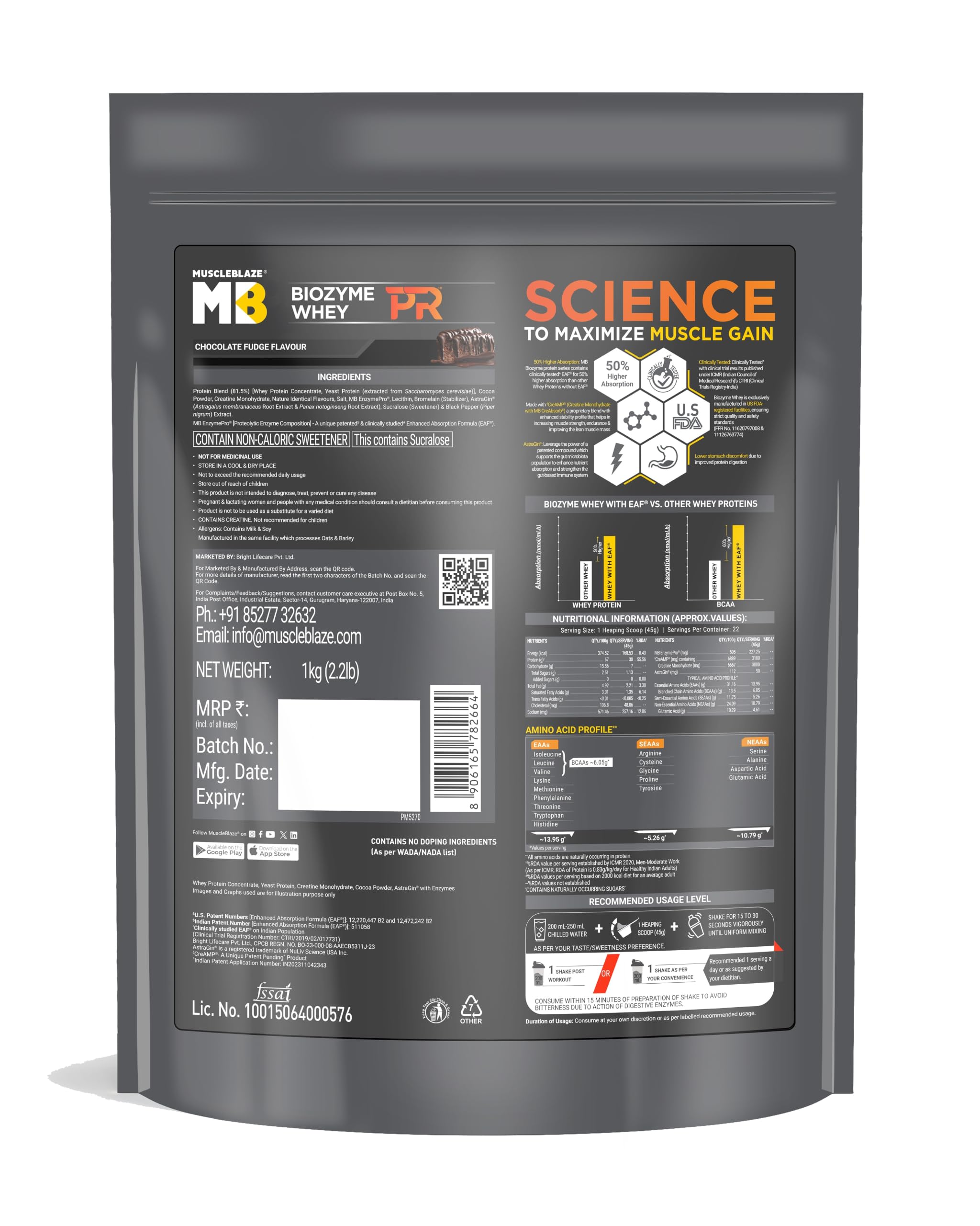 MuscleBlaze Biozyme Whey PR Protein Powder, 1kg (2.2lbs) — Amazon image 9
