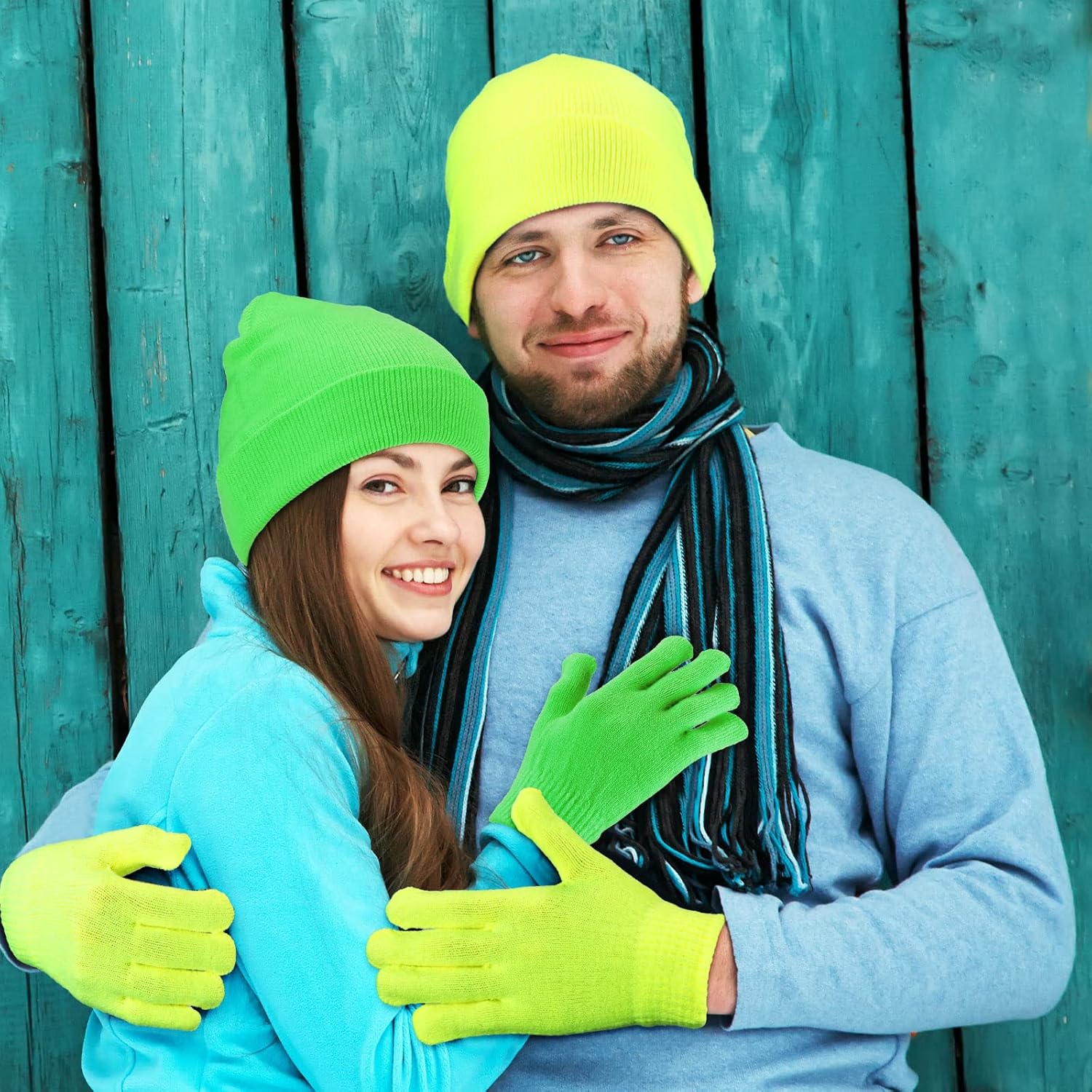 Handepo 12 Pack Winter Neon Beanies and Gloves 6 Pieces Warm Neon Beanie Hats 6 Pairs Unisex Knit Thermal Gloves for Women Men Cold Weather - Image 7