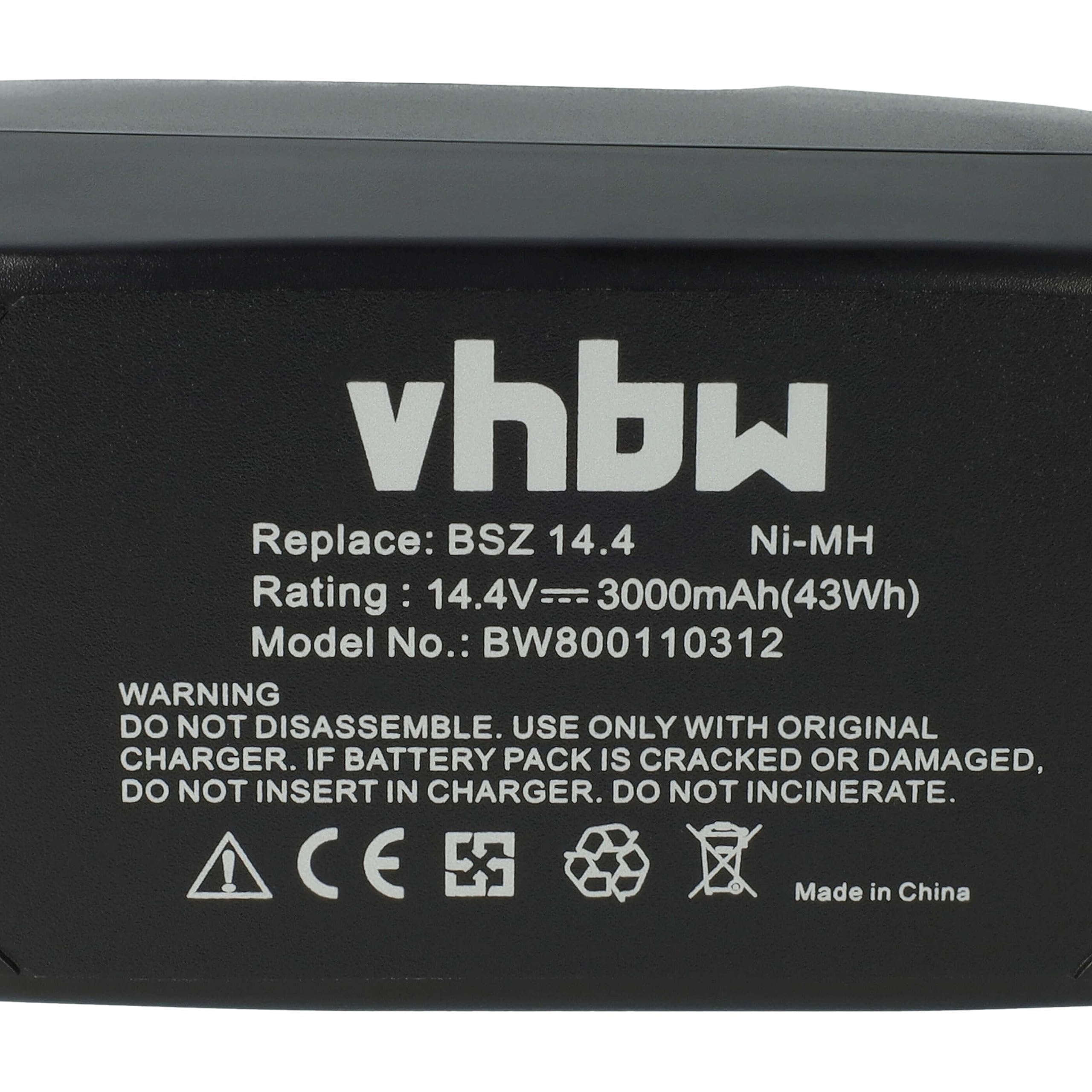 vhbw batteria sostituisce Metabo 6.25475, 6.25476, 6.25482, 6.25481, 6.25482.00 per utensile elettrico (3000 mAh, NiMH, 14,4 V)