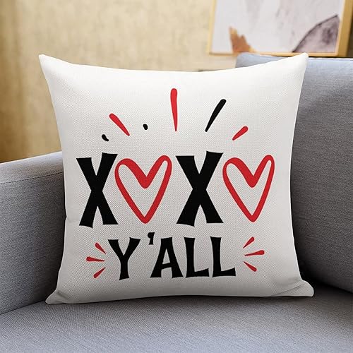 XOXO Yall - Funda de cojín decorativa de lino con cremallera cuadrada para sofá cama automóvil sala de estar 16 x 16 pulgadas