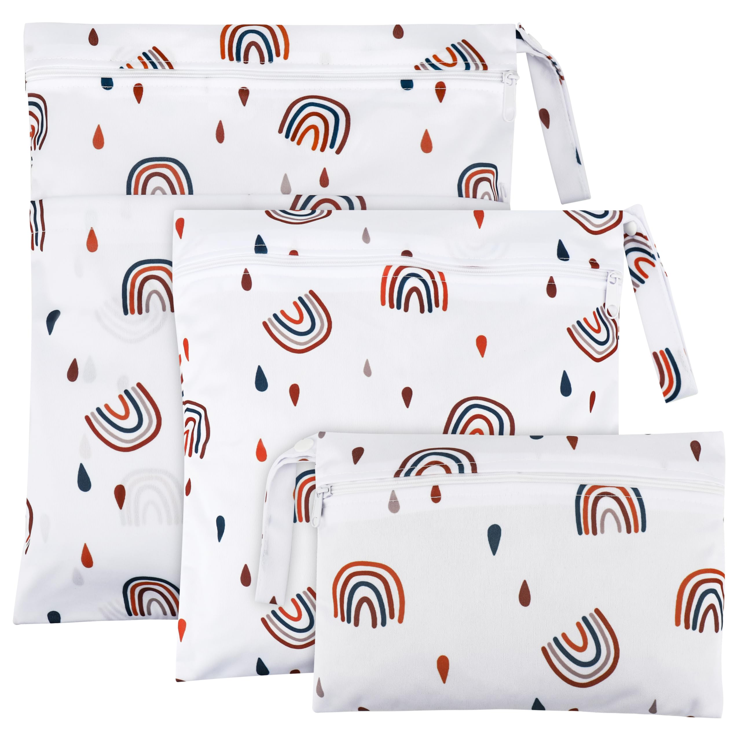 Zocipro 3 Stück Wetbag Stoffwindeln, Wetbag Kindergarten, Wet Bag Wiederverwendbare, Nasse und Trocken Wickeltaschen mit Reißverschluss für Kleinkind-Windeln, Reisen, Strand und Pool,(Regenbogen)