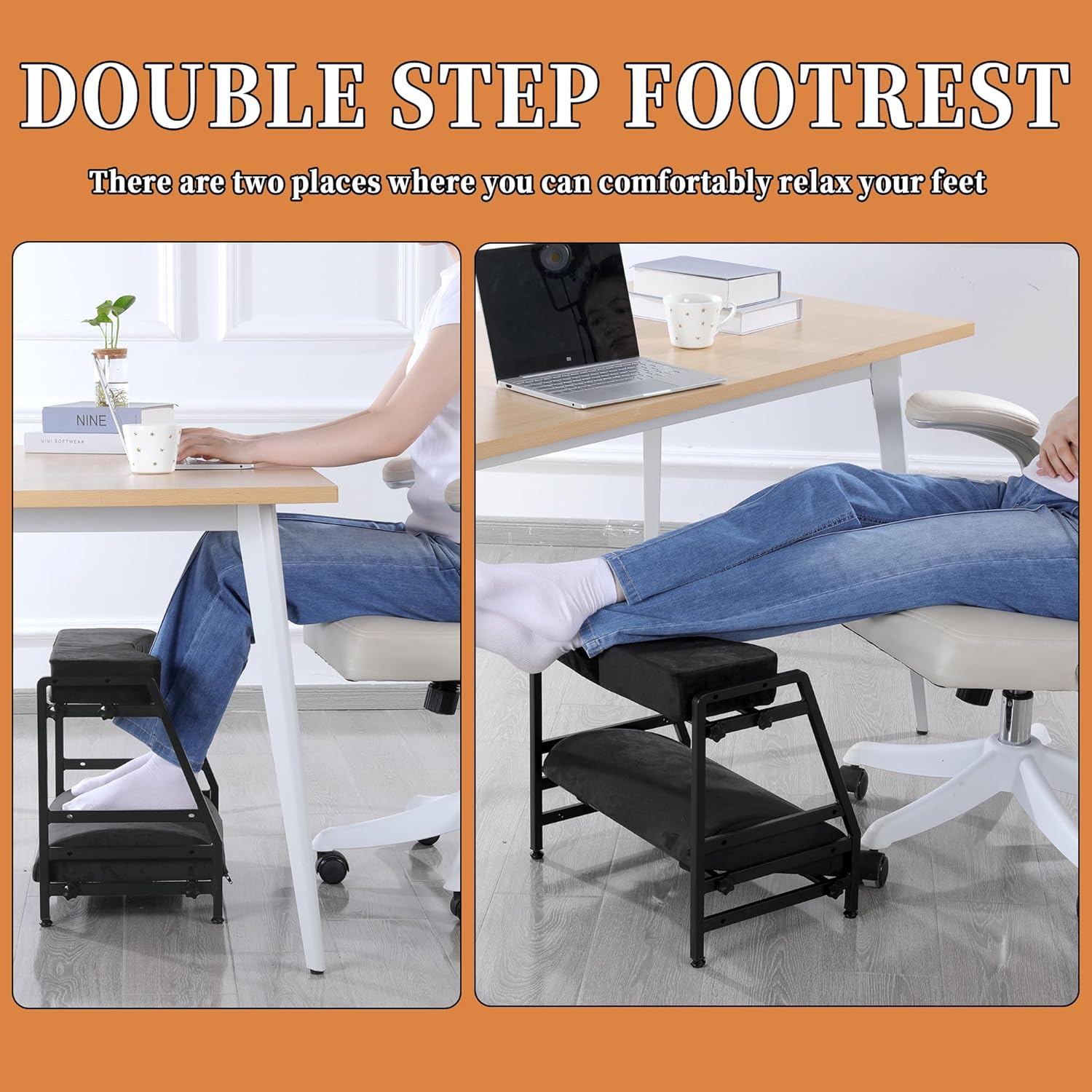 BALAPET Adjustable Double Step Footrest, High-Density Foam with Sturdy Iron Frame Foot Rest Under Desk for Office, Ergonomic Footrest with Washable Cover for Desk Work Office Life, Home