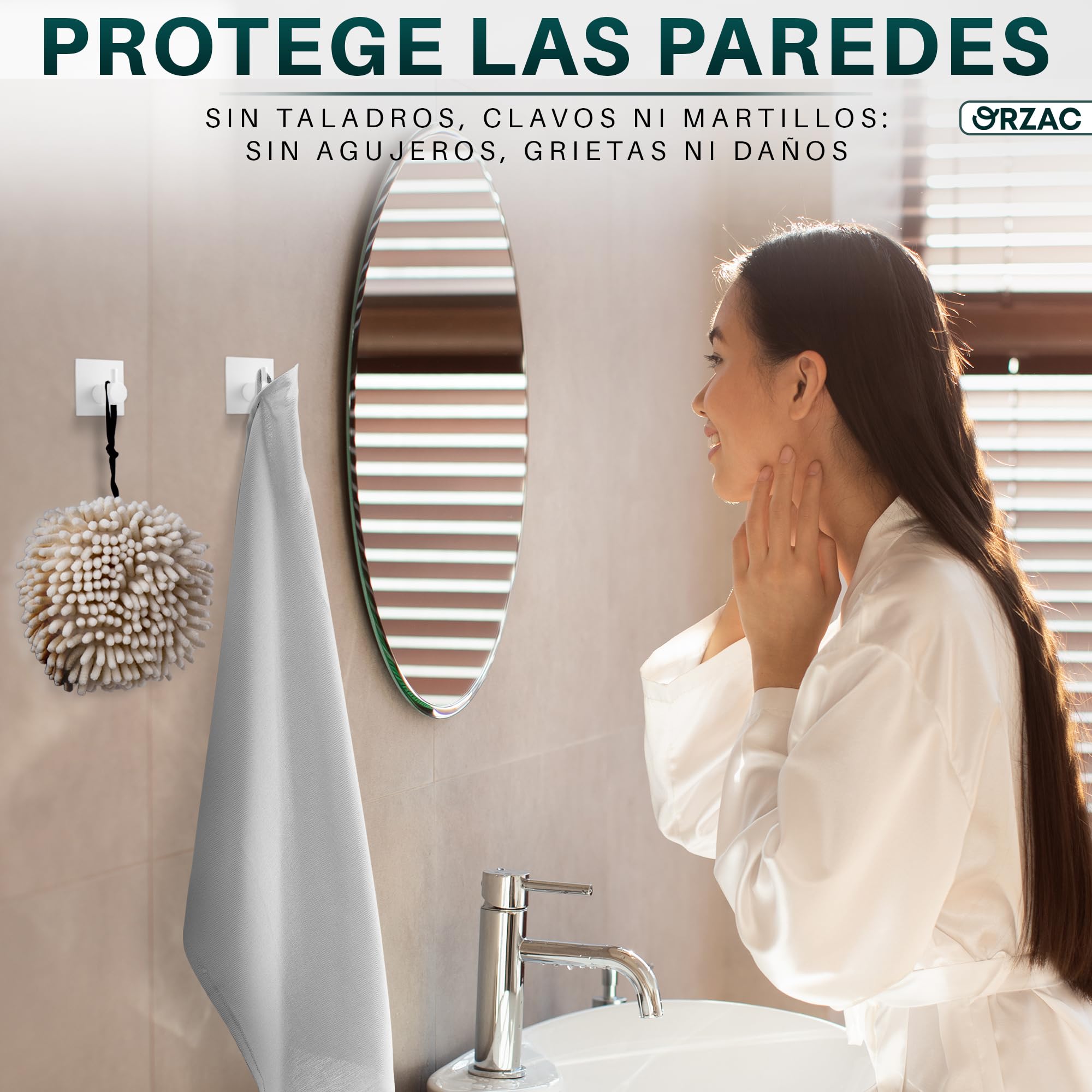 Ganchos Adhesivos para Pared Sin Taladro, Pack 6, Resistentes para Baño y Cocina, Blanco