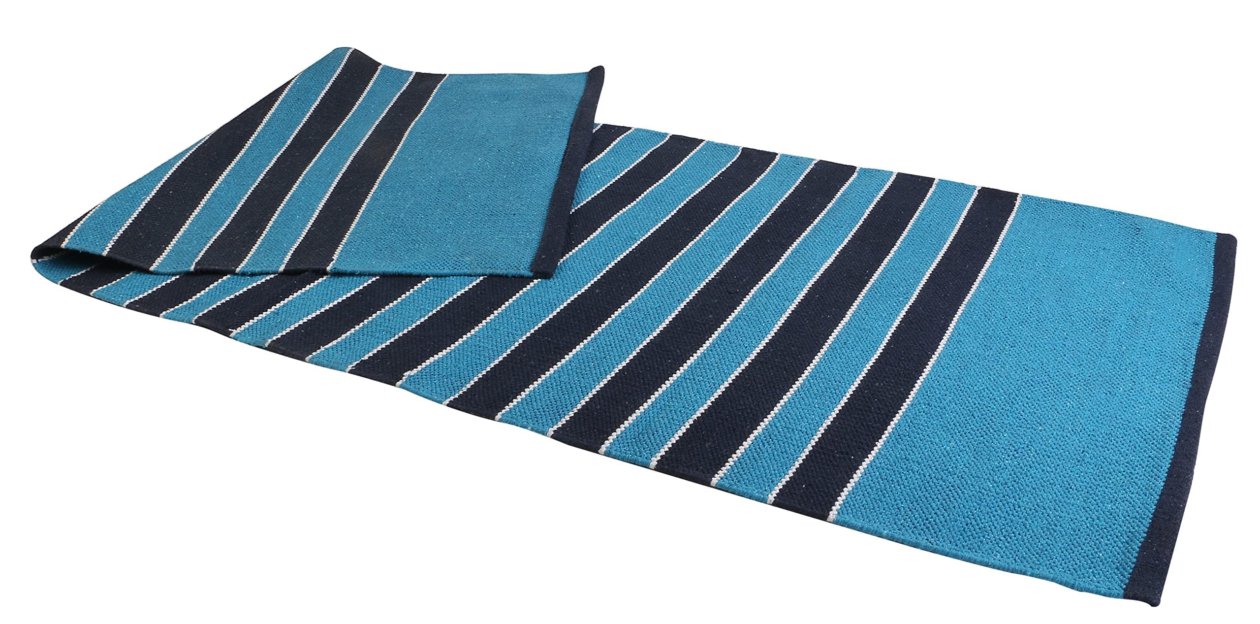 KD - Esterilla de yoga de algodón tejida a mano para yoga ecológica, de calidad pesada, con correa de transporte, 24 x 72 pulgadas (azul marino, azul real y turquesa)