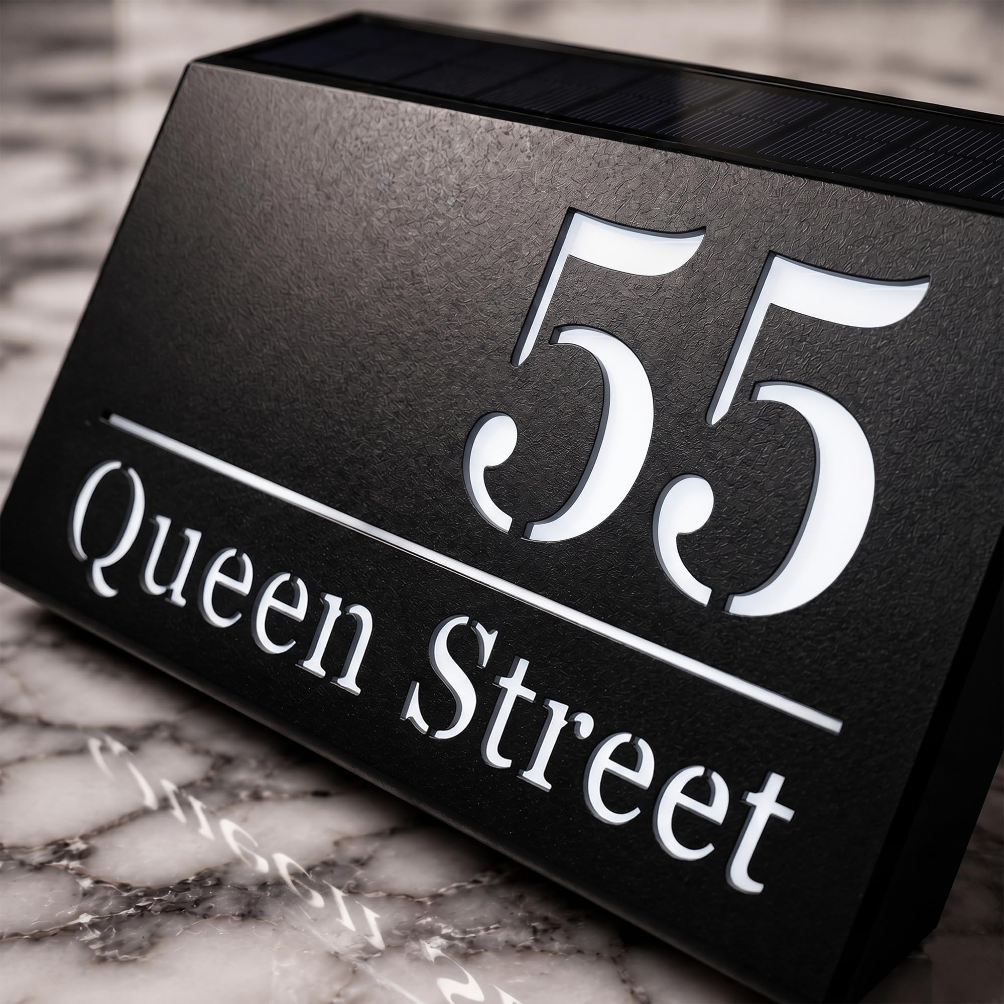 Solar Powered House Sign with Customised Illuminated Name & Number