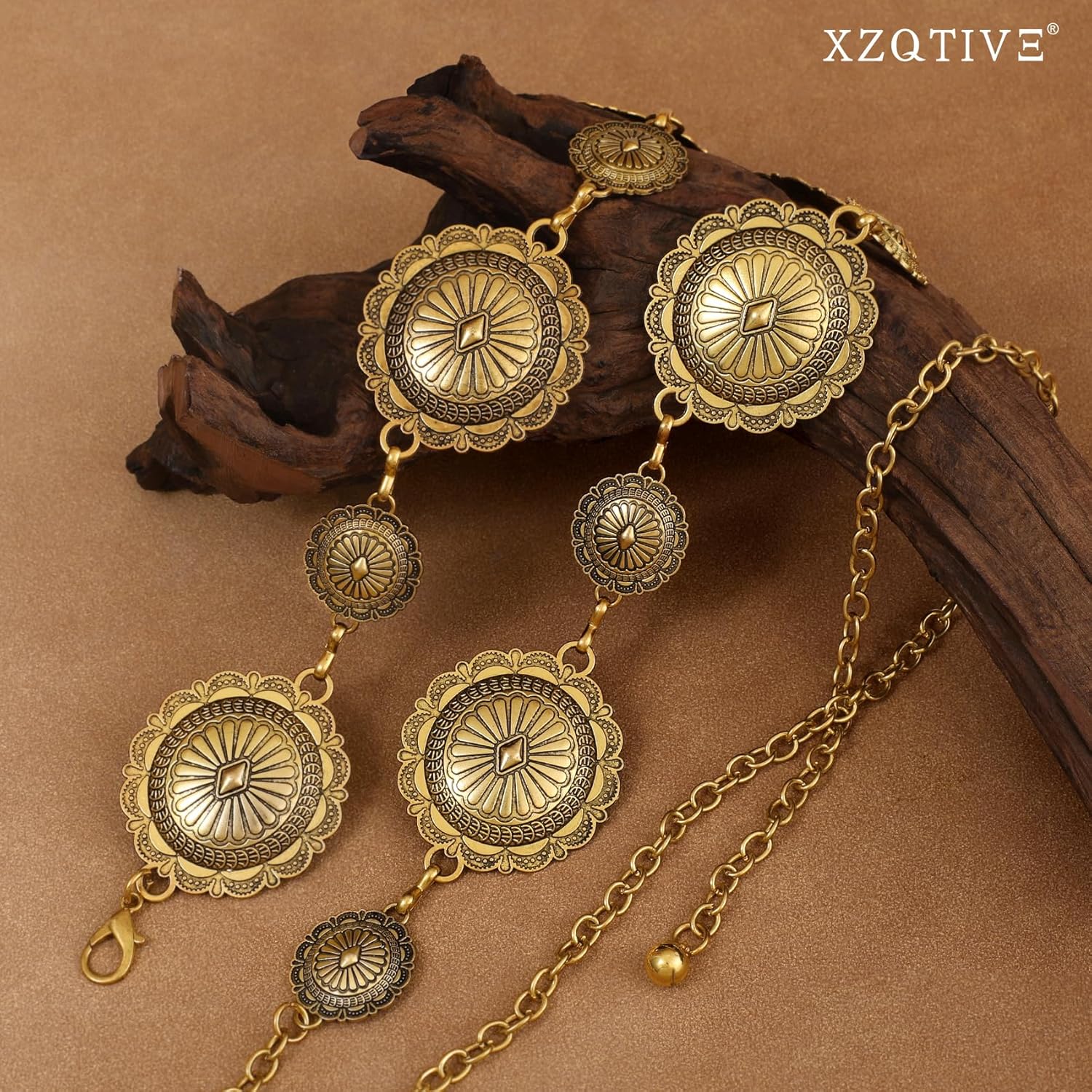 XZQTIVE Western Concho Chain Belts for Women Cowgirl Silver/Gold Metal Waist Belt for Dresses Jeans Country Concert Outfit - Image 2
