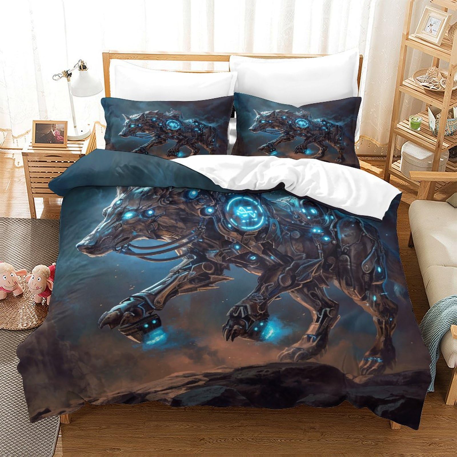 BARDYS Wolf 3D Print Wild Animals Comforter Covers Quilt Cover Duvet Cover for Boys Girls with Pillow Cases Soft Microfiber Bedding Set with Zipper Closure 3 Pieces Super King（260x220cm）