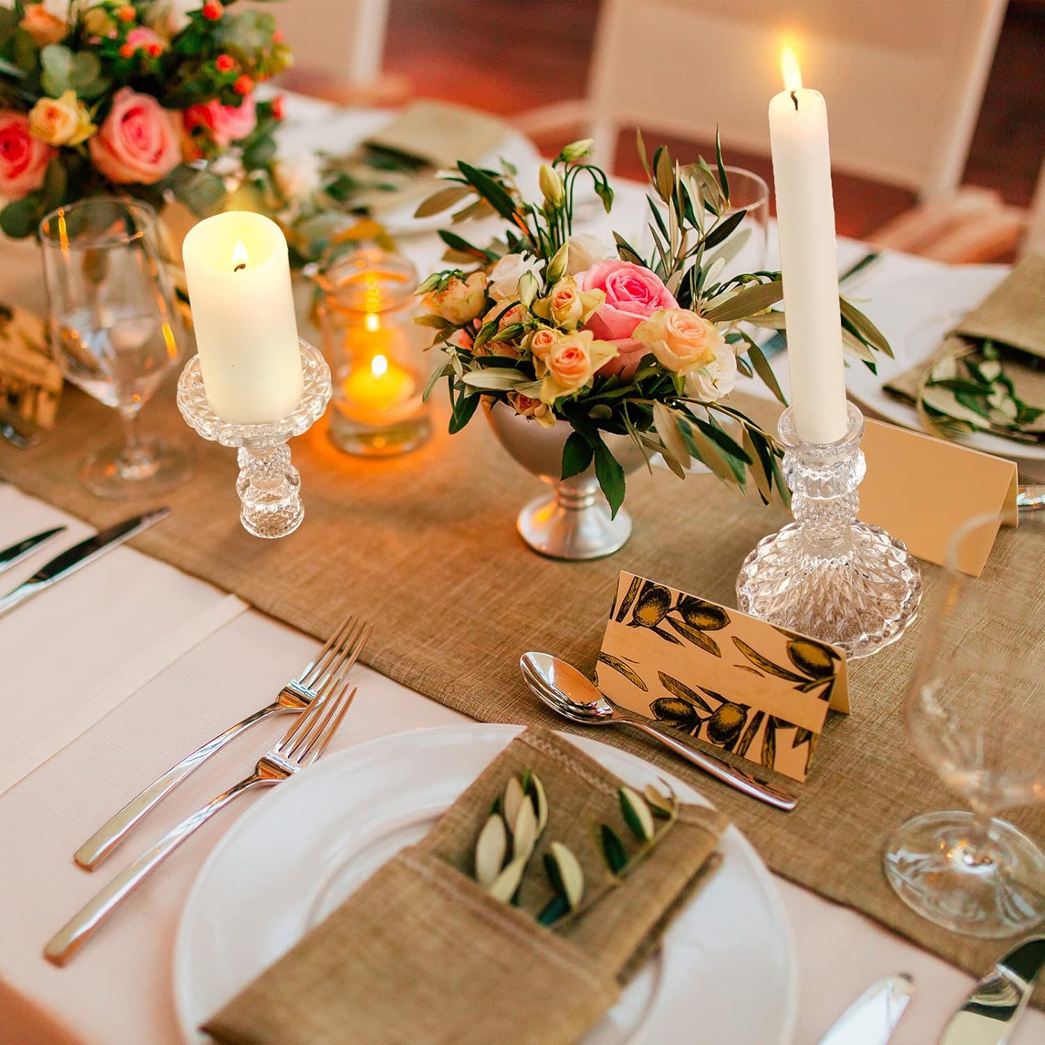 Sieral 24 Pcs Clear Taper Candle Holders 4'' Tall Glass Candlestick Holders Bulk Crystal Decorative Stand Wedding Stick Holder for Anniversary Party Dining Table Festival Decor - Image 6