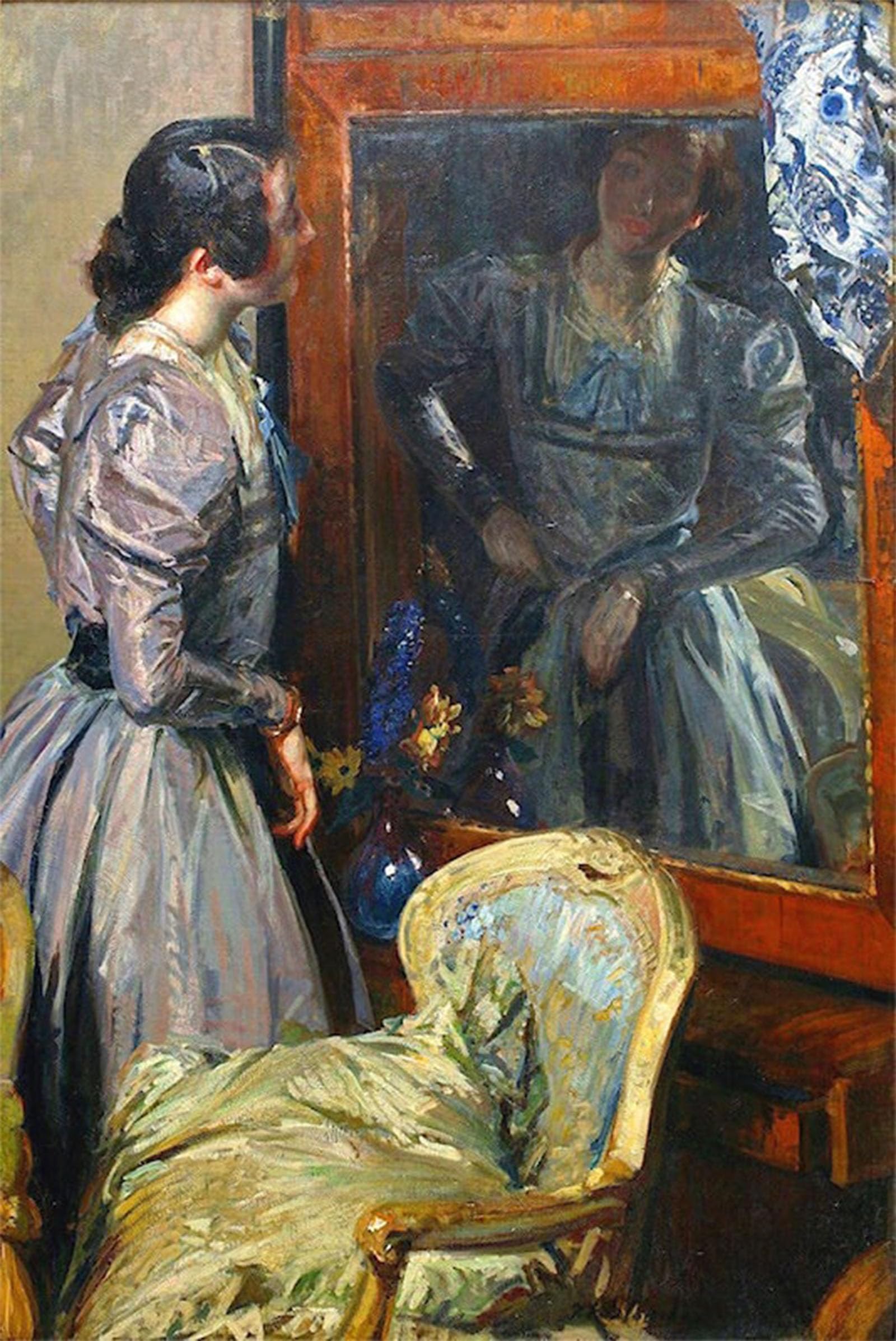 SERENDIPITP Retro Picture Poster Wall Art Pictures Painting in the Mirror by Jacques Emile Blanche Wall Art Canvas Print for Wall Decor 60x90cm
