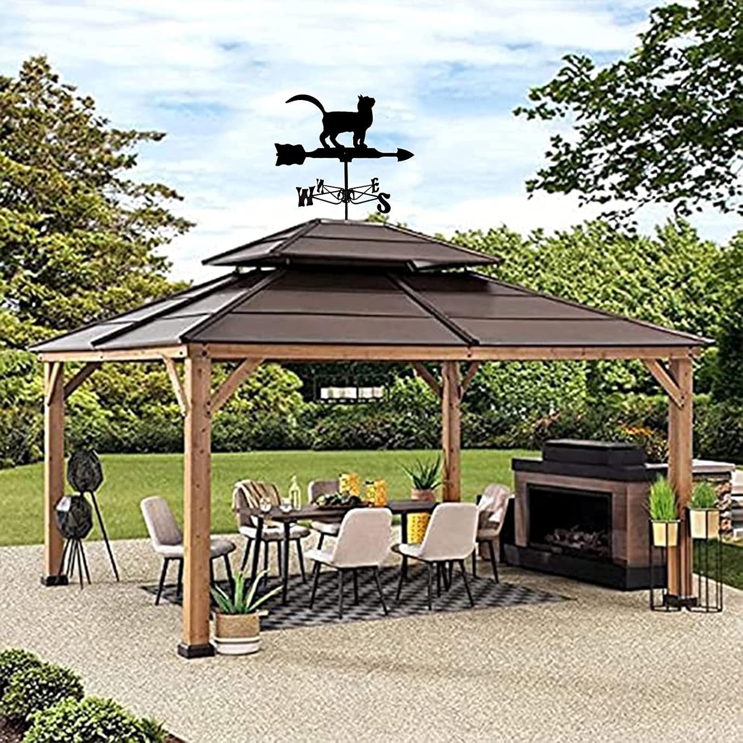 Weathervane,Weather Vane Animal Metal Weathervane Cat and Dog Silhouette Wind Direction Indicator for Outdoor Garden Roof Paddock Decoration