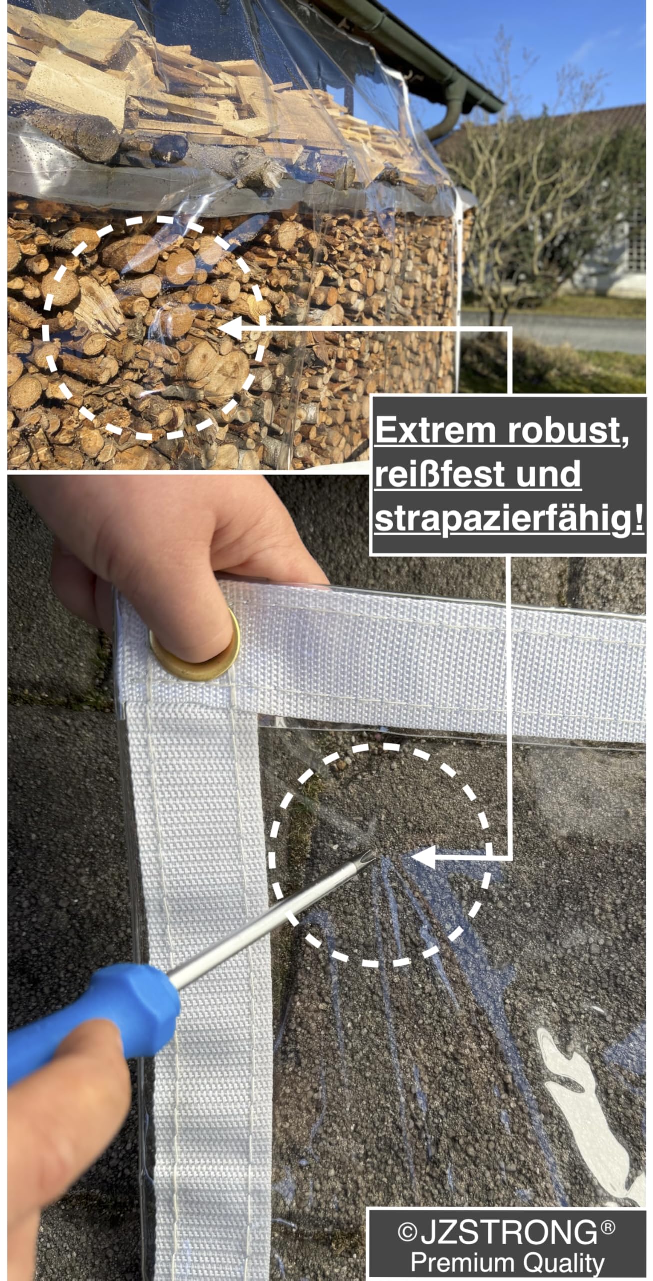 Plane 3x4m Transparent 746g/m² Wasserdicht mit Ösen Abdeckplane PVC 0,50mm Strapazierfähig Wetterfest Faltbar Schutz Reißfest Verstärkter Rand Rostfrei UV-Stabilisiert Schimmelresistent