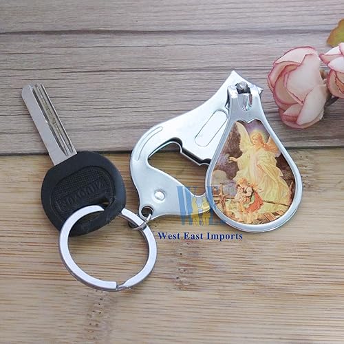 Miniatura 2 de 12 llaveros de bautismo de ángel de la guarda con cortaúñas y abridor de fiestas, recuerdos de bautizo/regalo para invitados/bautizo, plateado
