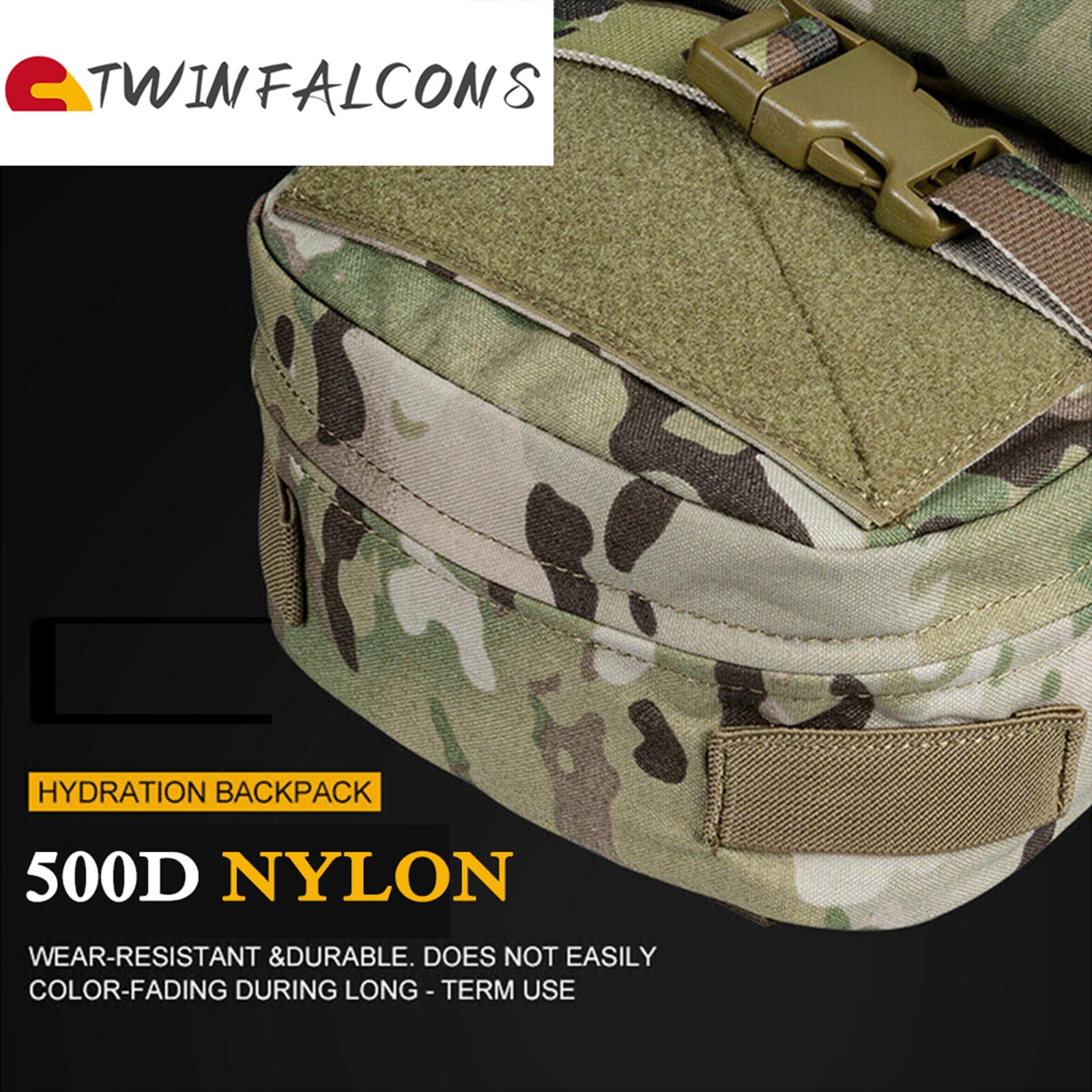 TWINFALCONS Sac à dos tactique Molle léger en nylon 500D pour poche d'hydratation de 2 l pour paintball, airsoft, randonnée, équitation, porte-plaque