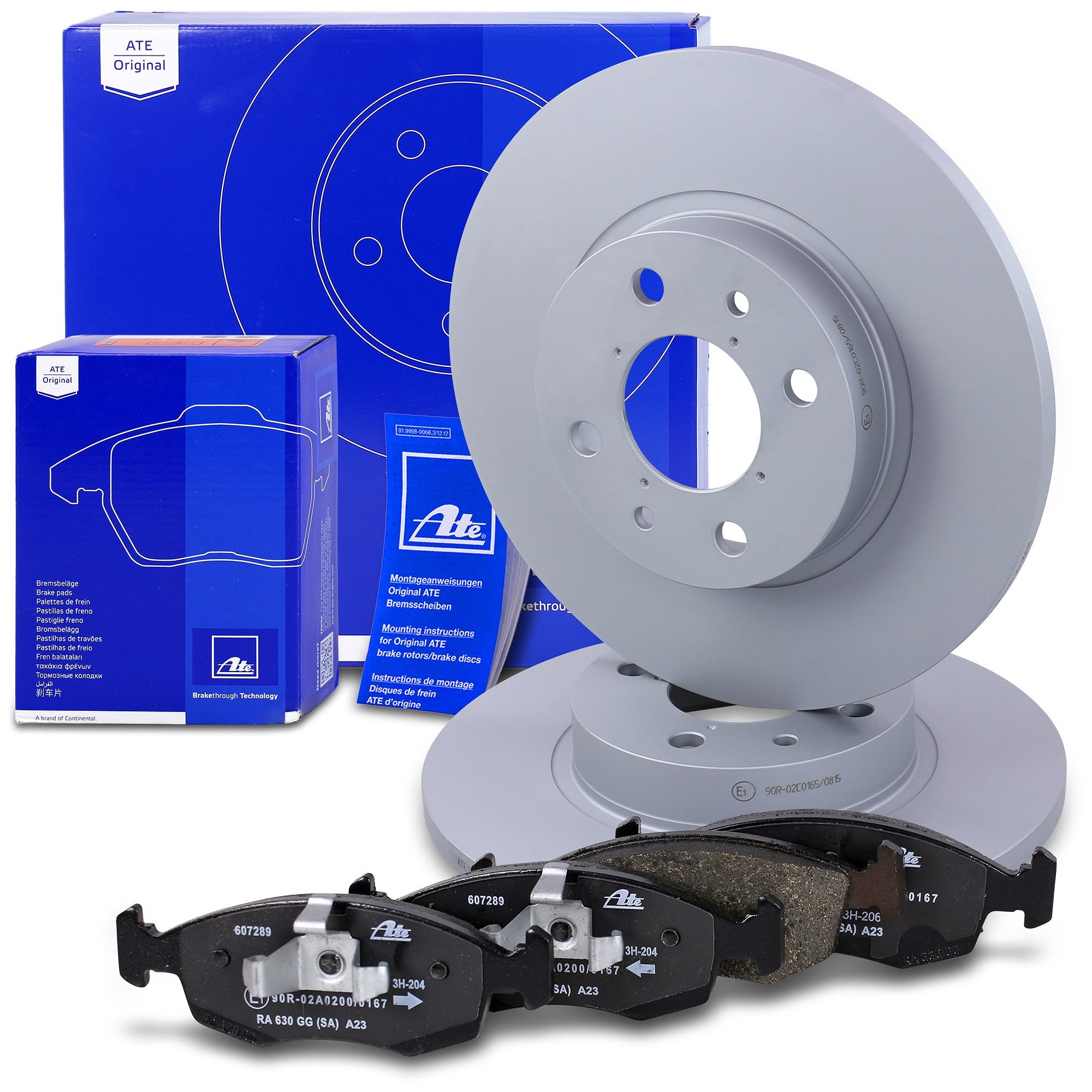 ATE Bremsenset Vorderachse inkl. Bremsschreiben vorne Ø257mm voll und Bremsbeläge vorne Kompatibel mit FIAT 500 C (312_), PANDA (312_, 319_), PANDA VAN (312_, 519_), LANCIA YPSILON (312_)