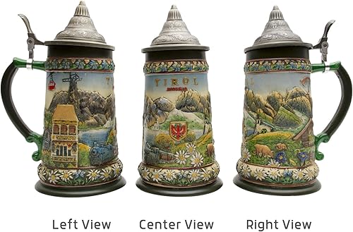 Miniatura 4 de OktoberfestHaus - Jarra de Cerveza de Cerveza Austria Pintada a Mano con Tapa Metálica y Escena de Tirol Alpes Jarra Cervecera Alemana