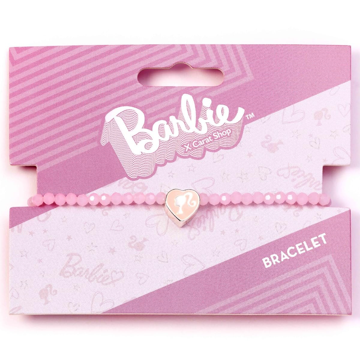 Barbie Braccialetto dell'amicizia con perline rosa a forma di cuore, Zinco