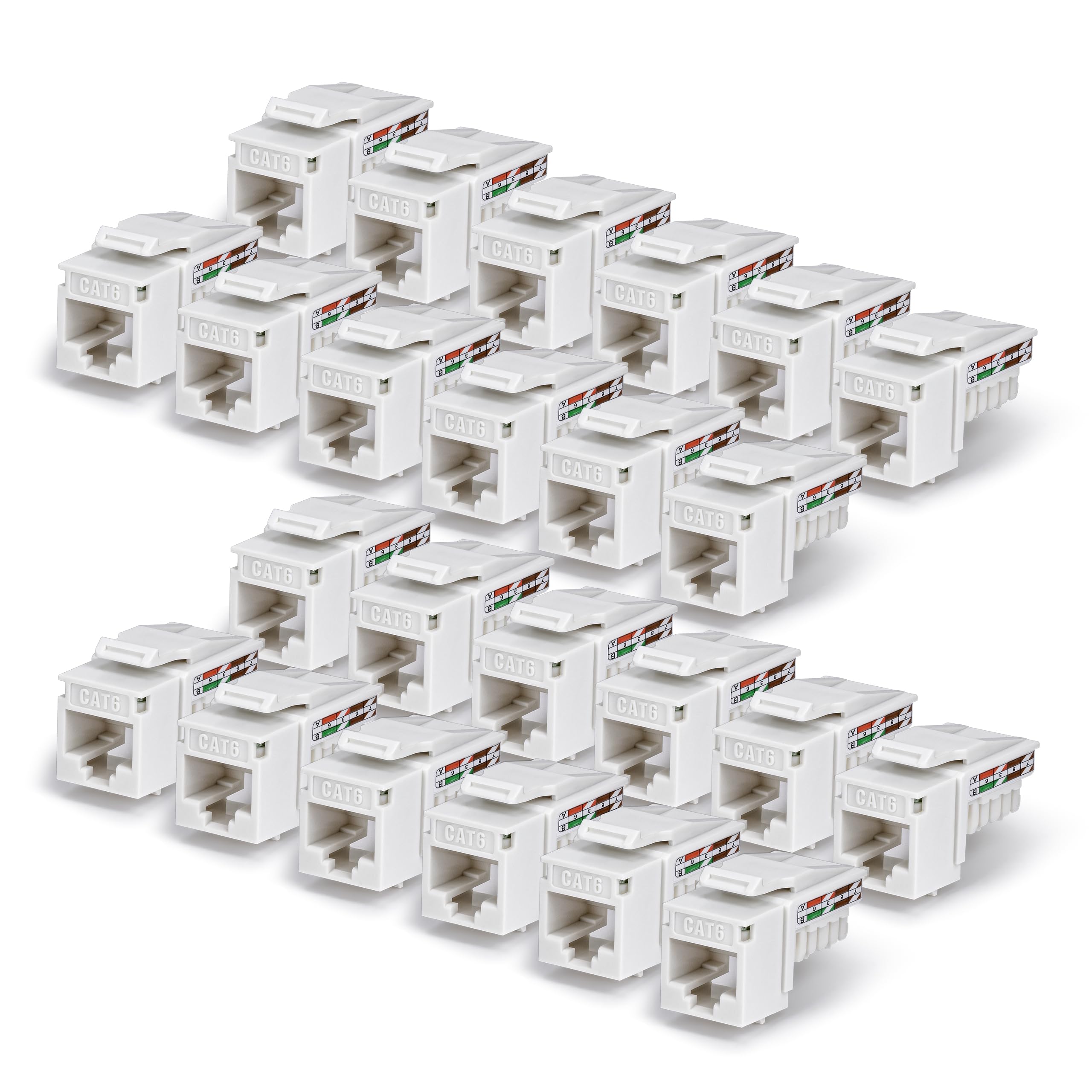 StarTech Prise Keystone Cat6 Lot de 24, UTP, 90 110 Punch Down, Blanc | Jack RJ45, Ethernet, Mural, T568A/T568B, Plaqué or, 10 Gbit/s, PoE, dock