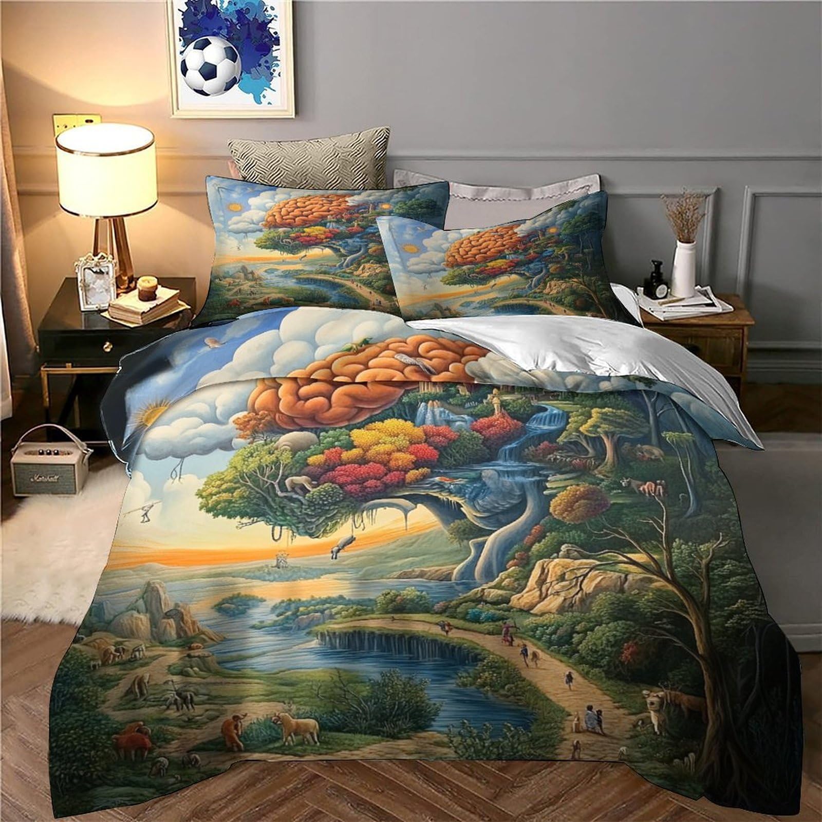 Paesaggio fantasioso Impressione 3D 3 pz cover piumone stile artistico fantasy surreale coperteletto microfibra ipoallergenica antiacari per bambini adolescenti ragazze King（220x240cm）