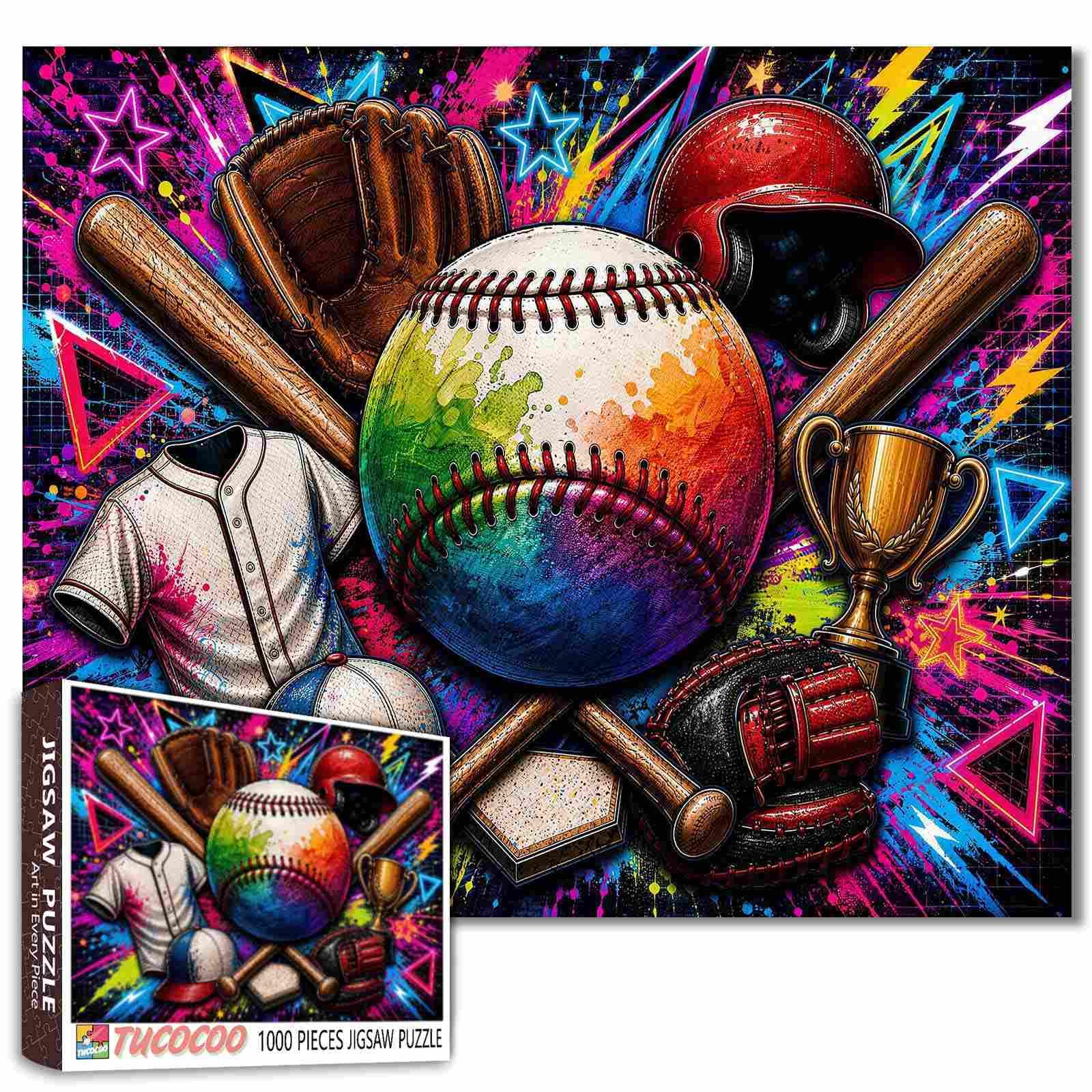 Baseball Equipment Jigsaw Puzzle Sports Street Art 1000 Pieces for Adults Graffiti Pop Art Sports Fan Baseball Lover Gift Challenging Family Activity Games Colorful DIY Craft for Home Decor โ image 1