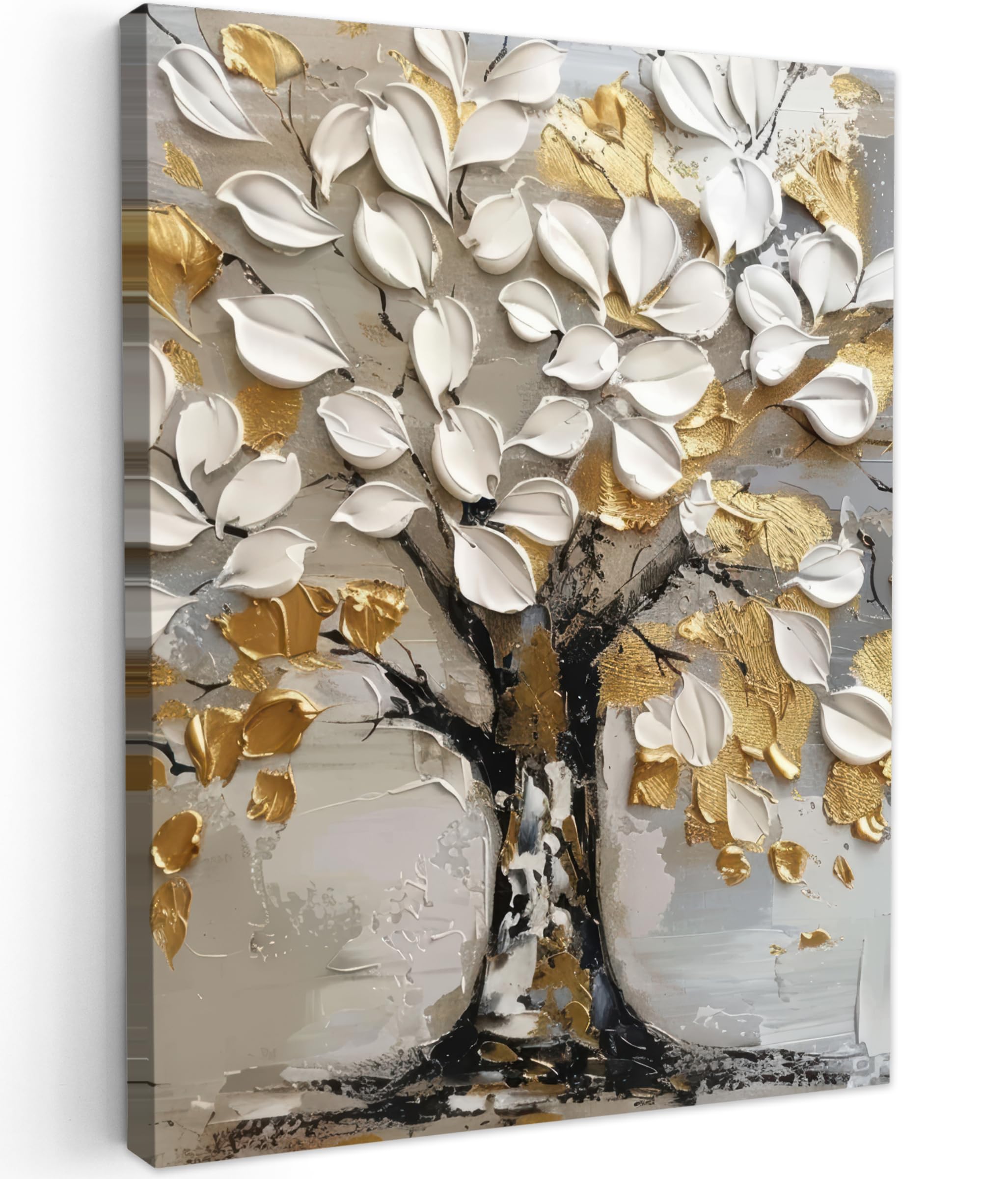 MuchoWow© Cuadros Decoracion Salon Modernos 50x70 cm para Dormitorios Cuadro Decorativos de Salon Lienzos Decorativo Pictures for Living Room Decorarivos Hoja - Blanco - Árbol de la vida