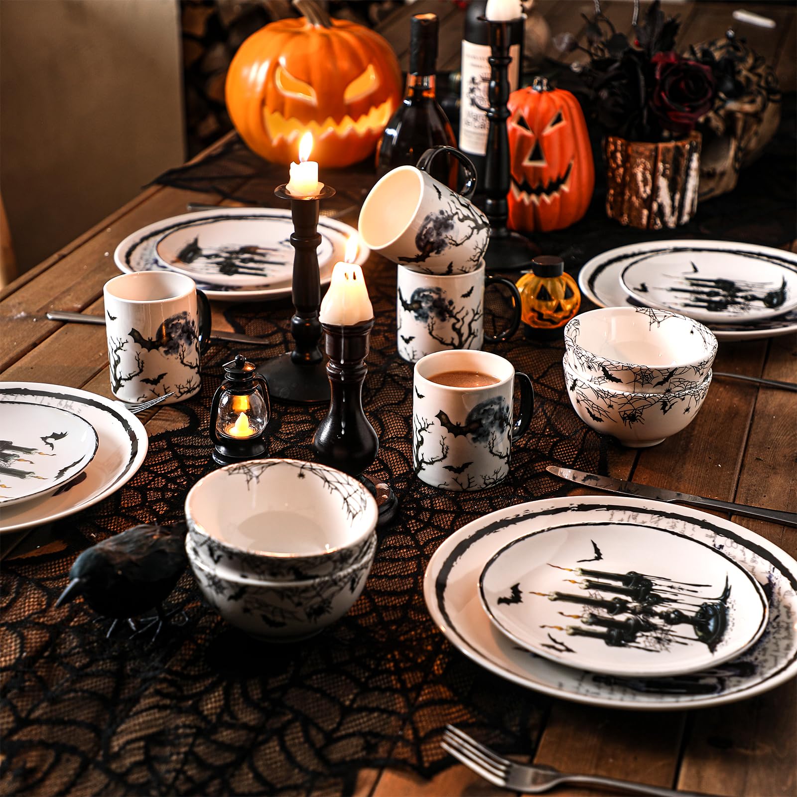 ハロウィン★食器set Amazon.com: Pickmesh 16 Pcs Halloween Gothic Ceramic Dinnerware