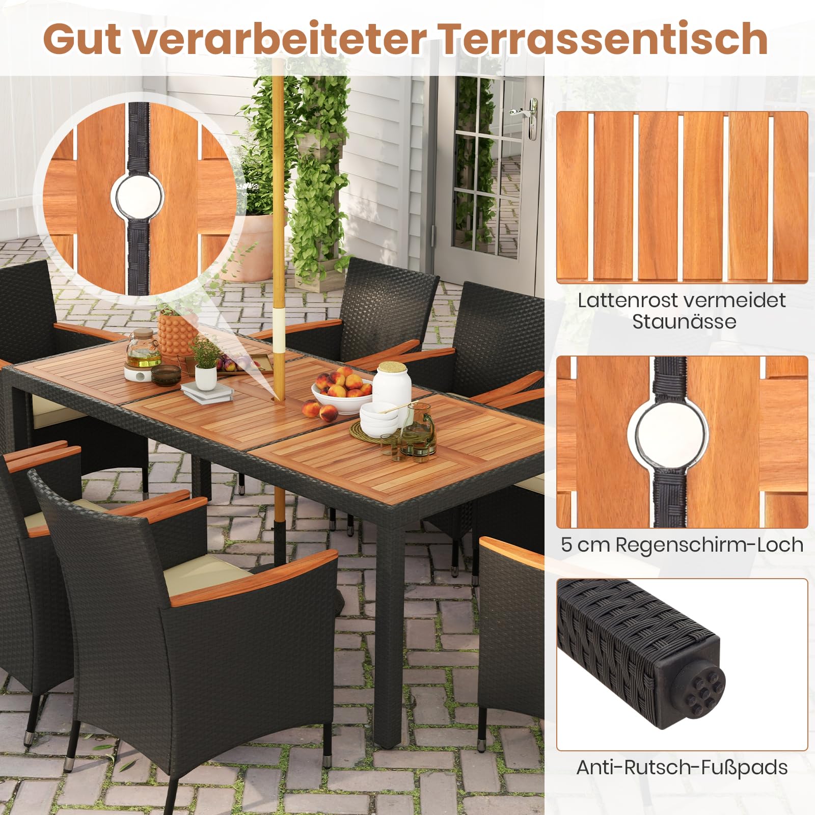GIANTEX Rattan Gartenmöbel Set, Sitzgruppe Garten Lounge 8 Stühle mit Tisch, Rattan Lounge Möbel Outdoor, Terrassenmöbel Balkonmöbel Set für 8 Personen, Gartengarnitur Sitzgarnitur Garten Essgruppe