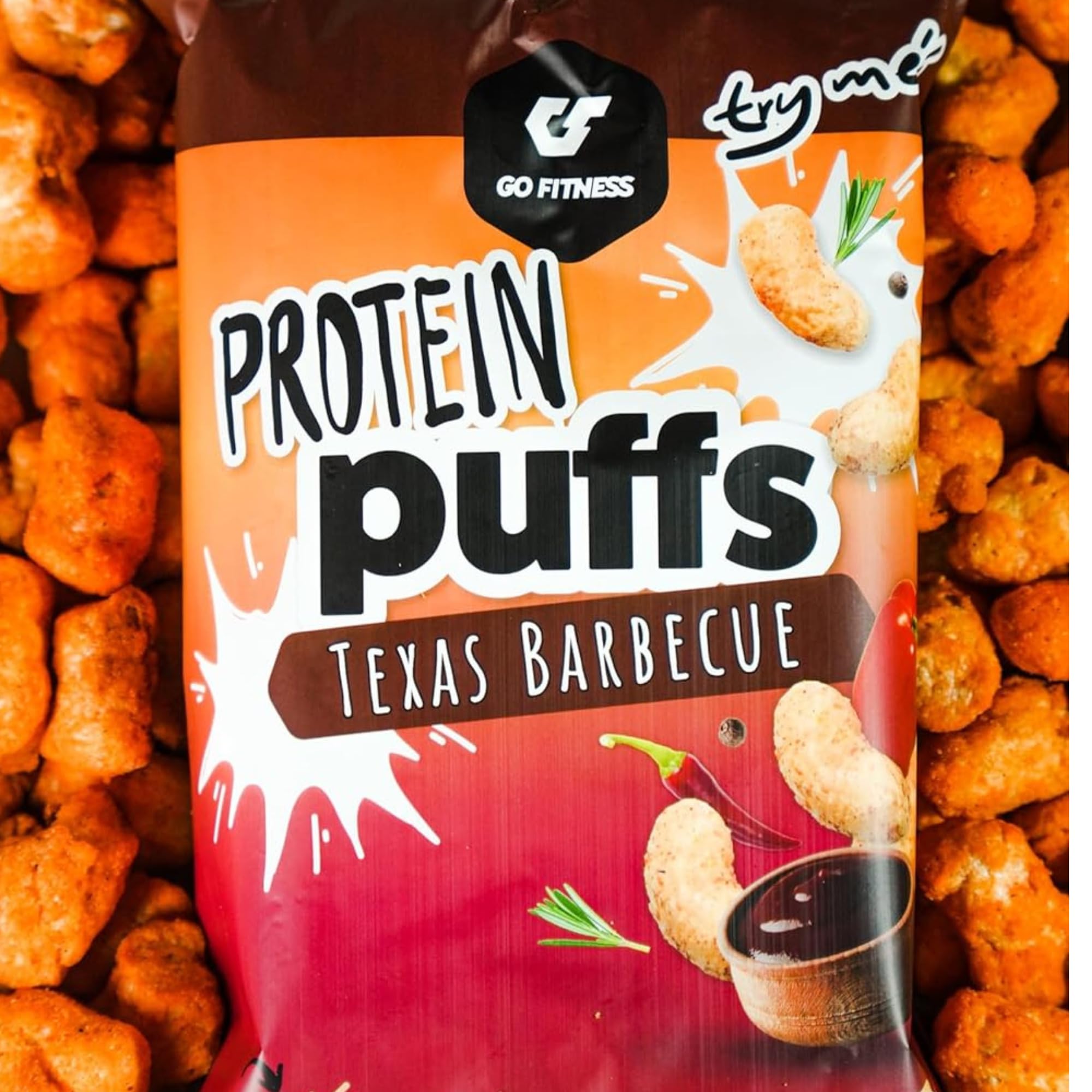 Go Fitness High Protein Snacks - Puffs, 12 x 50 Gramm Packungen mit je 16g Eiweiß - Texas BBQ - Linsen Chips - Eiweißriegel alternative und herzhafter Snack