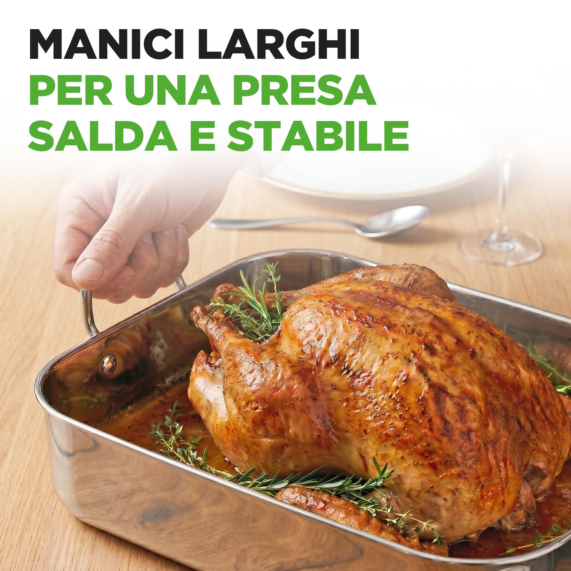 NutriChef Teglia Forno e Teglia Forno Rettangolare con Griglia Lucidata, Manici Larghi e Coperchio in Acciaio Inox, Ideale per Arrosti, Cene di Ringraziamento e Piatti Profondi