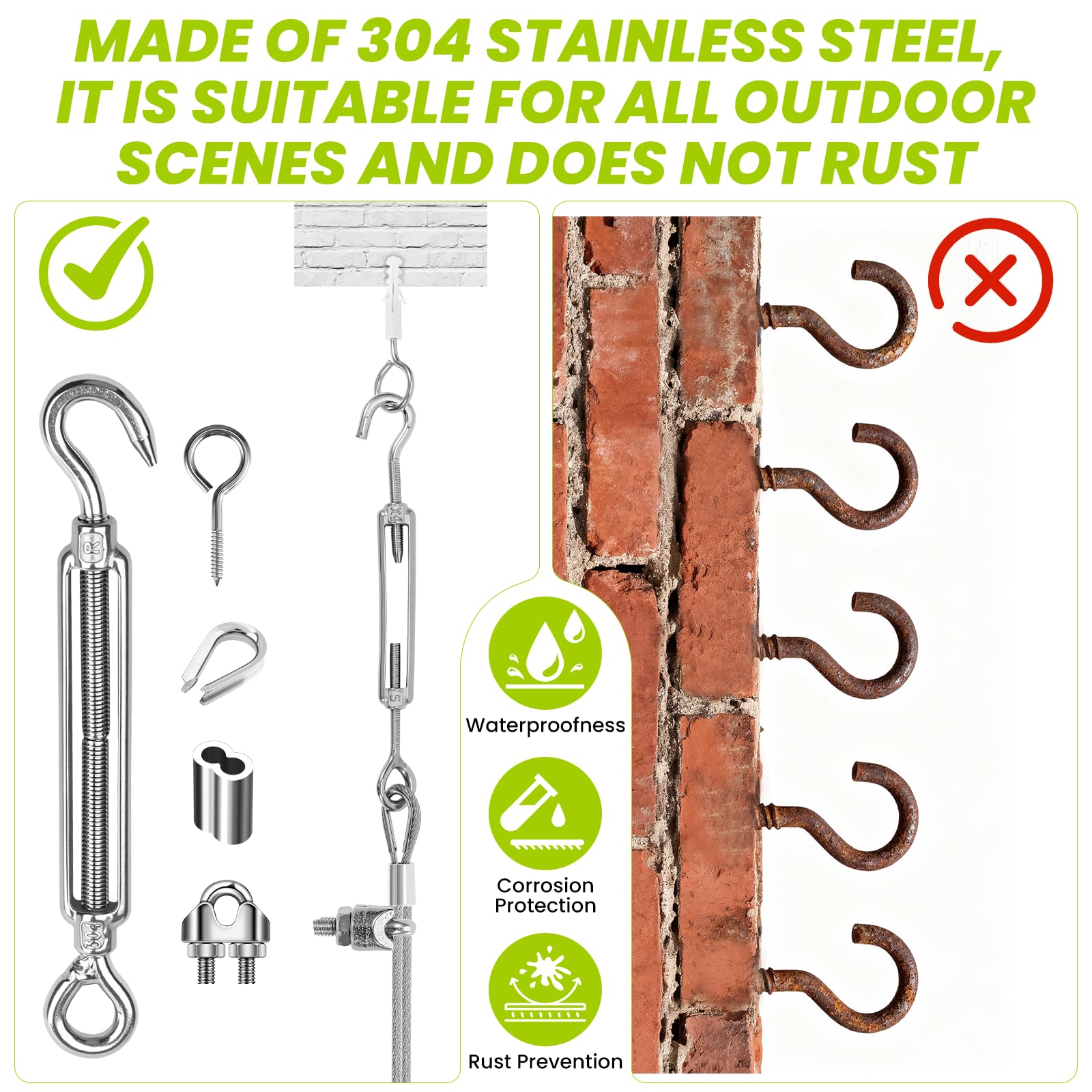 Zorplex 30M Cavo in Acciaio Inox Kit, 3mm Fune Acciaio in PVC Rivestito con Tenditore M5, Fune Metallica Resistente per Piante Rampicanti, Stendibiancheria, Illuminazione Esterna e Progetti da Giardi