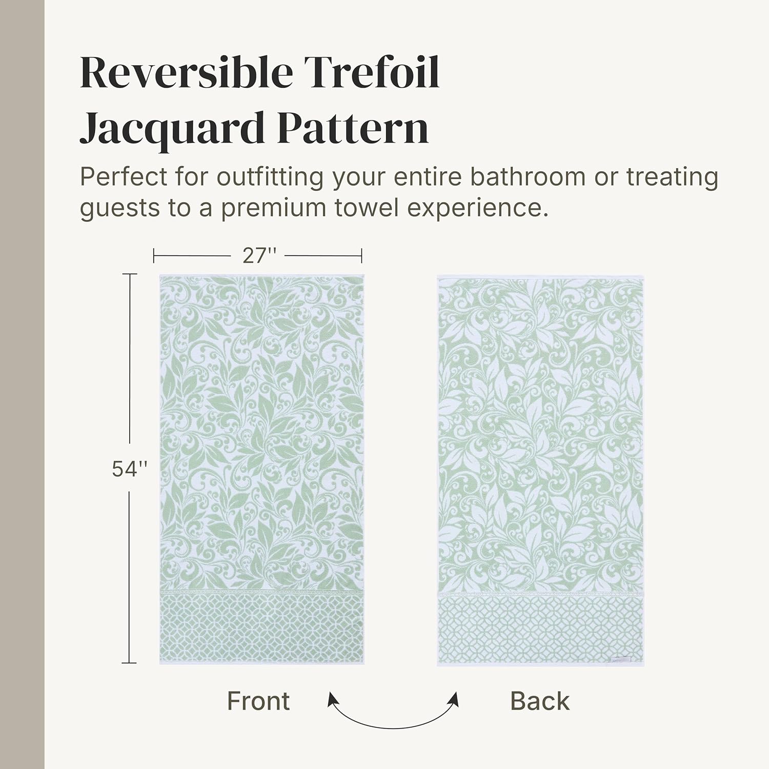 Modern Threads Botanical Vine 6-Piece 100% Cotton Towel Set – Reversible Yarn Dyed Jacquard – Includes 2 Bath Towels, 2 Hand Towels, 2 Washcloths – Absorbent, Quick Dry, Soft & Durable – Sage Green