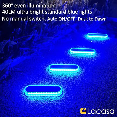 Miniatura 5 de Lacasa Paquete de 4 luces solares para muelles marinos, luces LED azules de cubierta y escalón, IP68 impermeable para patio, pasarela, camino y