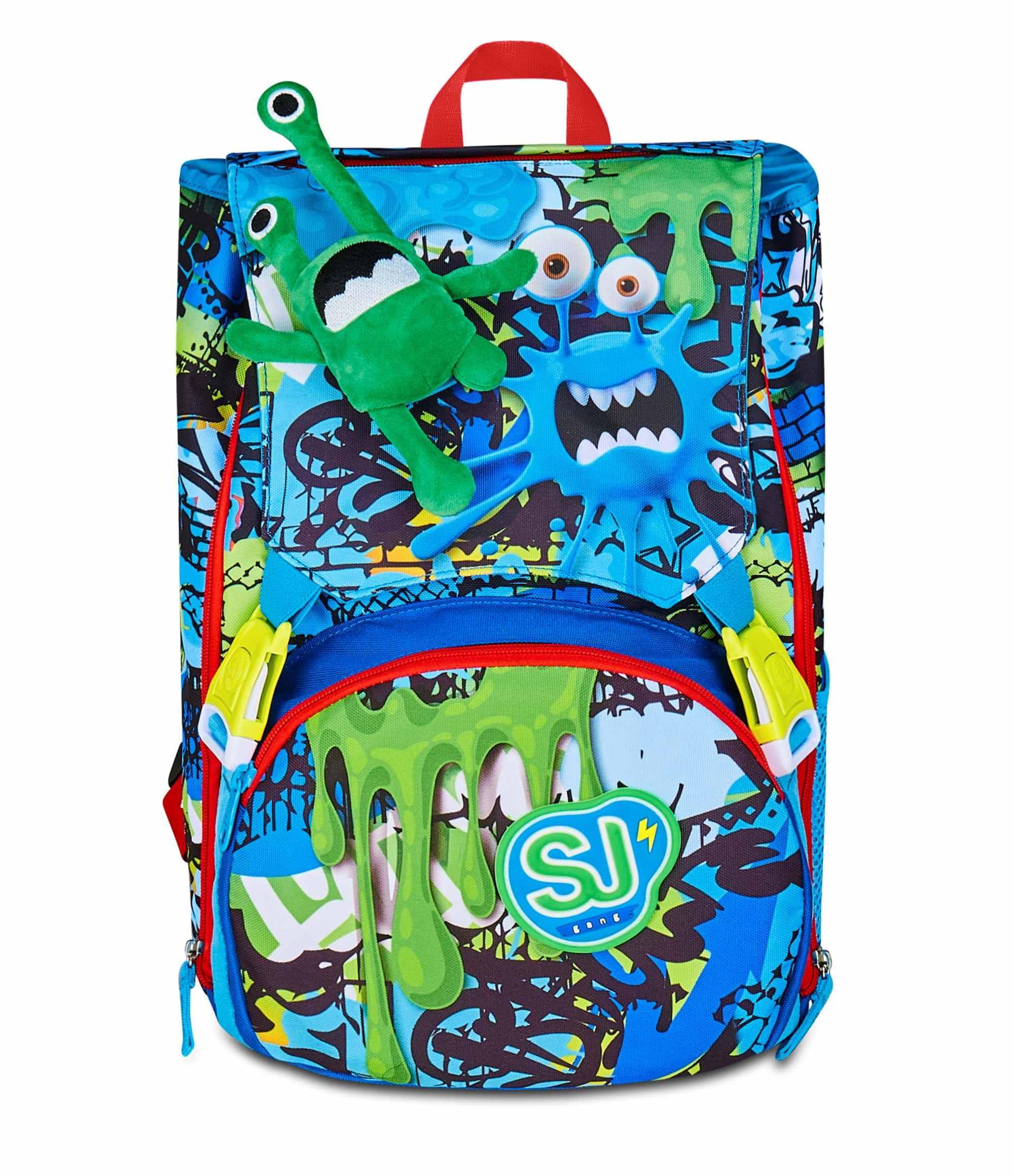 SJ GANG STYLE JAM GANG Zaino Scuola Estensibile Big FANTASYS BOY, Blu, Zaino con Divisorio Interno, Tasca per Borraccia, Peluche Alieno Abbinato, 24 L, Zaino Scuola Elementare, Zaino Bambino