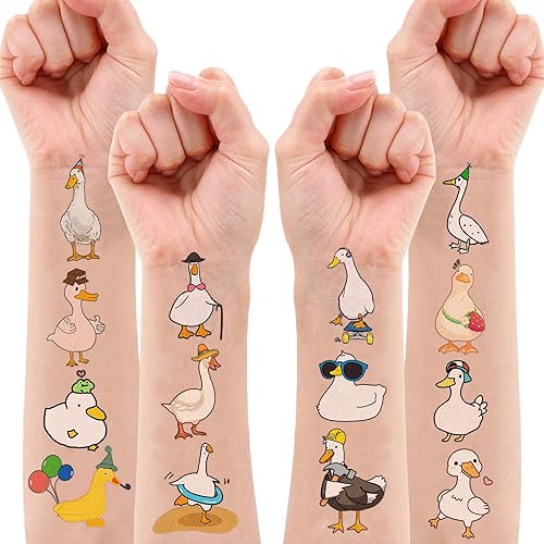 Miniatura 2 de Tatuajes temporales de pato, 8 hojas, 88 piezas, suministros de decoración de fiesta de ganso tonto, regalos de cumpleaños con temática de animales,