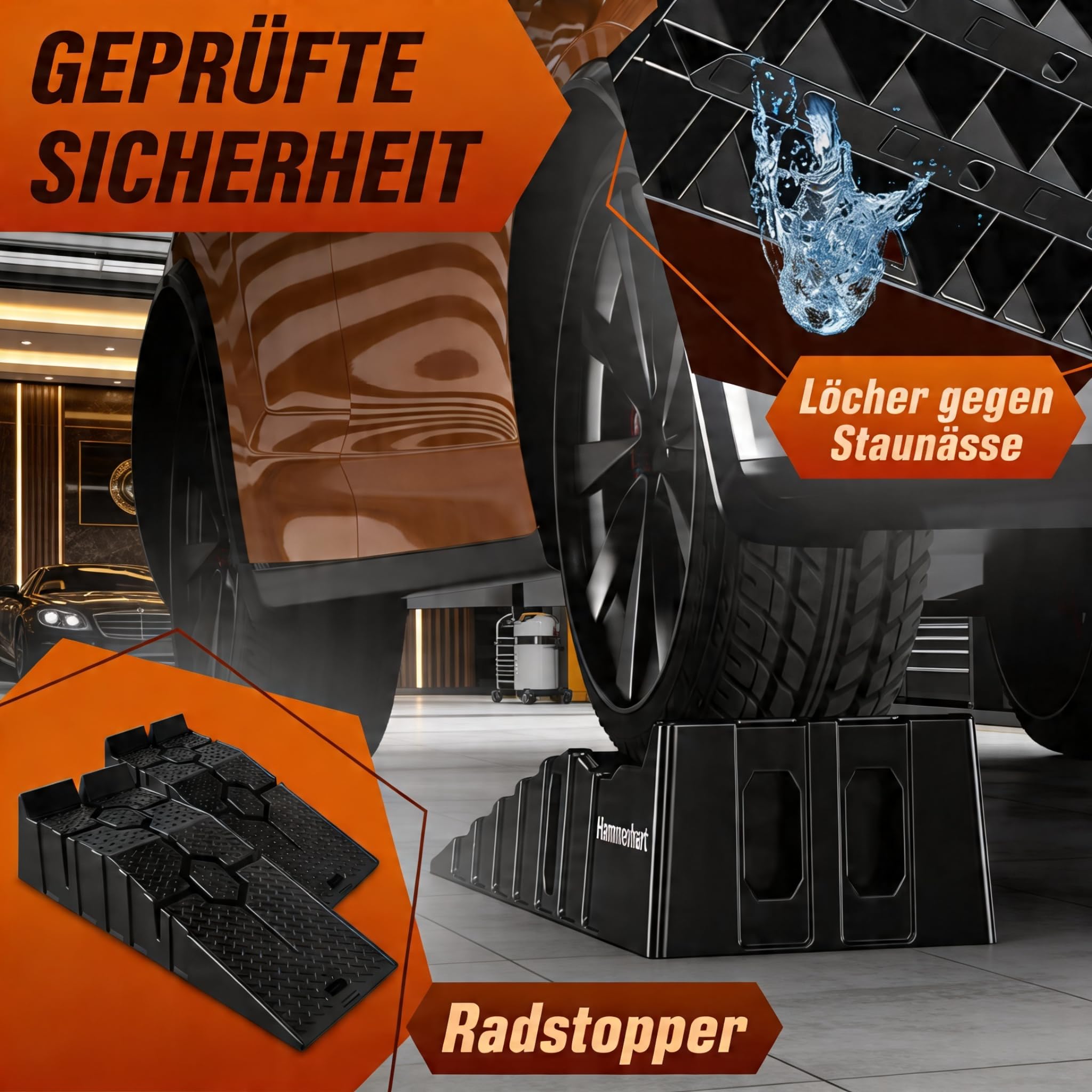 HAMMERHART - Auffahrrampe PKW [2er Set <5T ] | Hochbelastbare Auto Rampe TESTSIEGER | Auffahrkeile mit Anti Rutsch Struktur für jeden Untergrund | Auffahrrampen ideal für Wohnwagen, Anhänger & Pkw