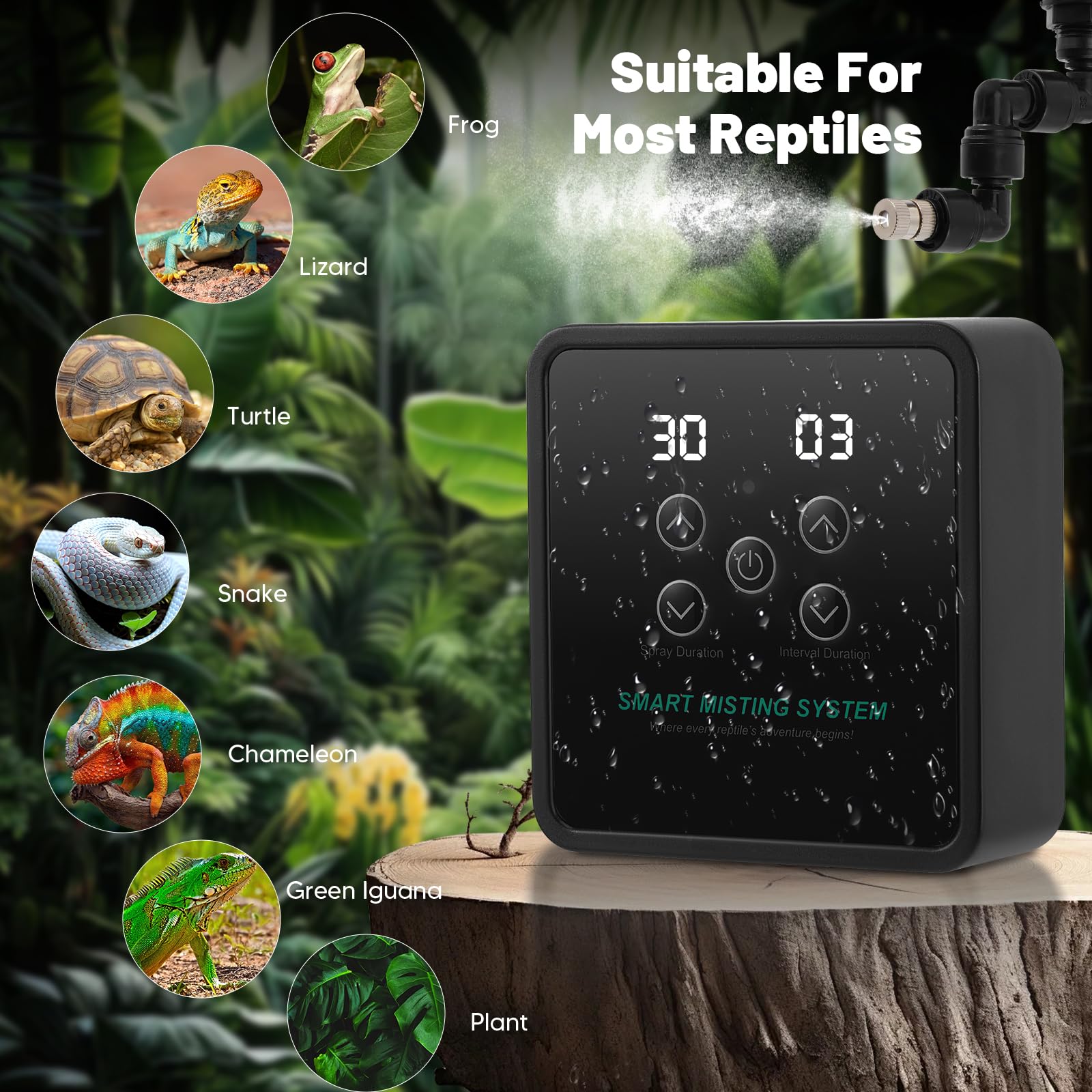 Beregnungsanlage Terrarium, Intelligentes Luftbefeuchter Terrarium mit Fernbedienung, Timer und Sprühdüsen 360 ° Verstellbare, Vernebler Terrarium für Amphibien Reptilien Pflanzen, Schwarz