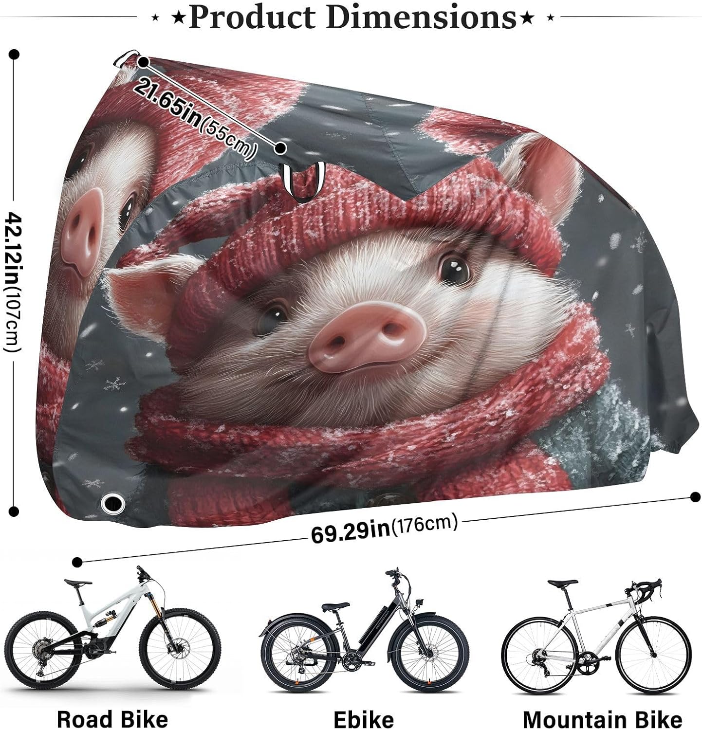 ALAZA Christmas Piggy Bike Cover Waterproof Outdoor Ebike Bicycle Covers Tarp Protection for 1/2 Bikes, Sun UV Dust Wind Proof