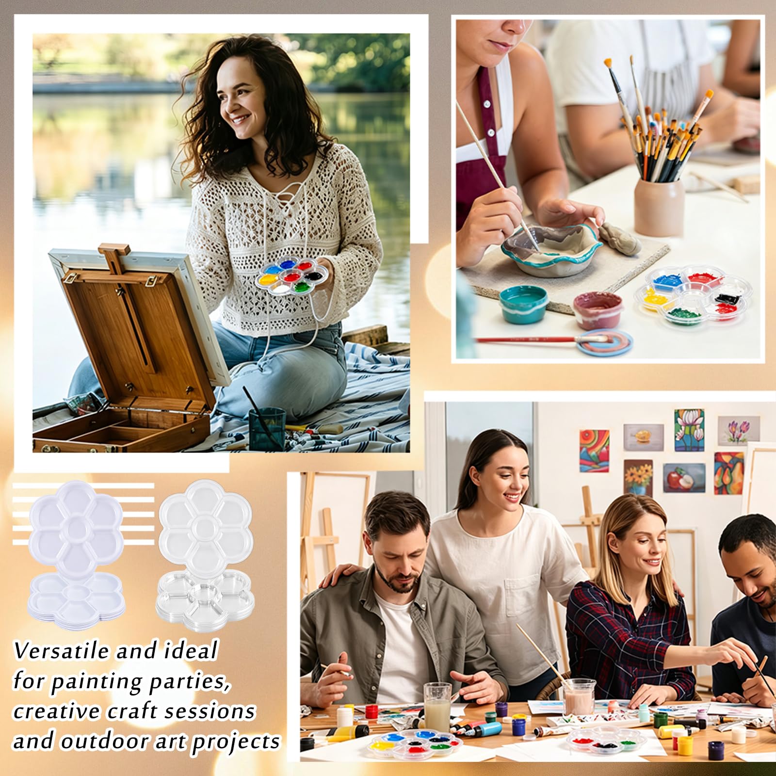 Tavolozza di colori a forma di fiore, in plastica trasparente e bianca, con 7 pozzetti, vassoio per pittura ad acquerello, guazzo e olio, disegno, progetti fai da te, pittura, festa di