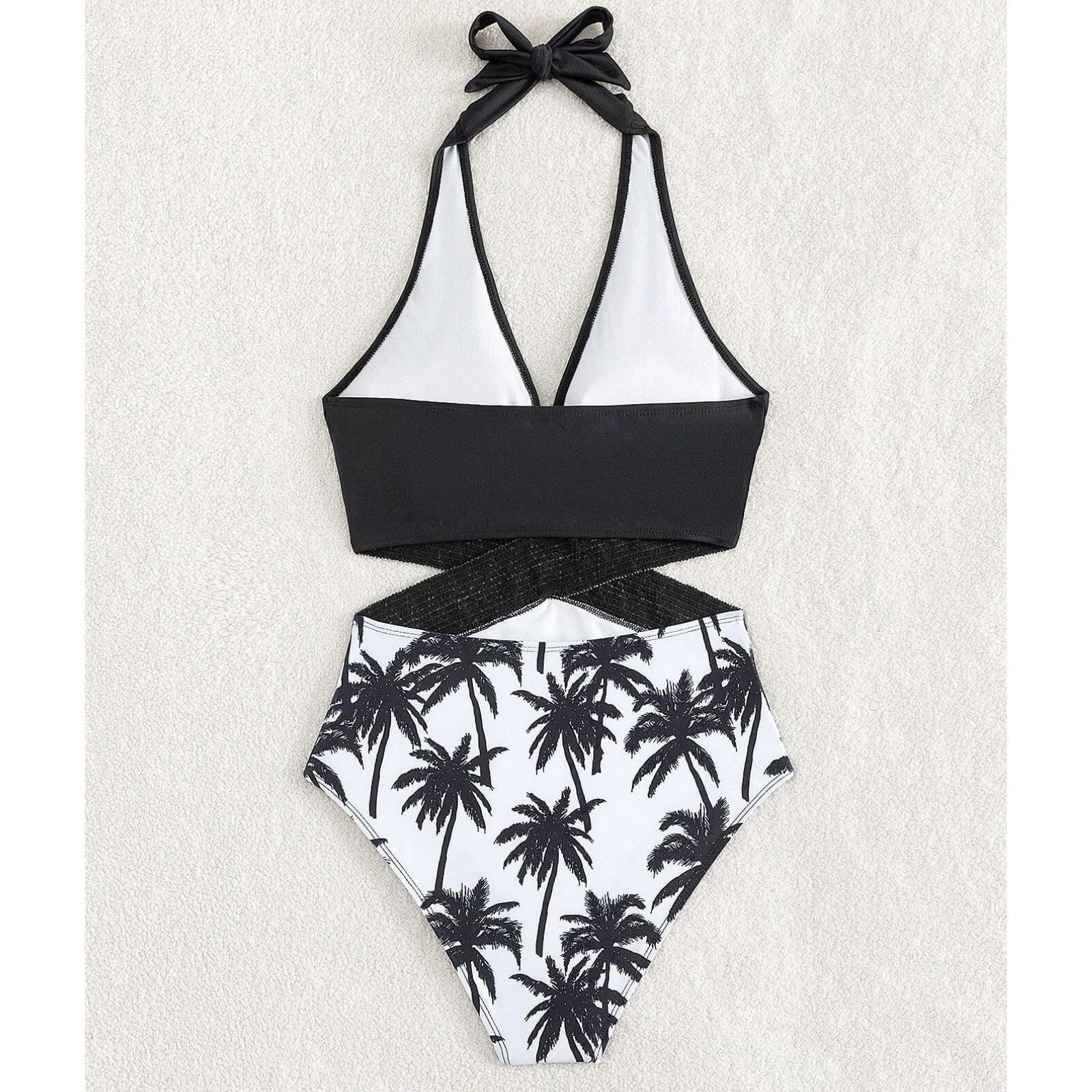 Conjunto de traje de baño familiar a juego Mommy and Me de cintura alta, traje de baño de dos piezas con cuello en V para niñas
