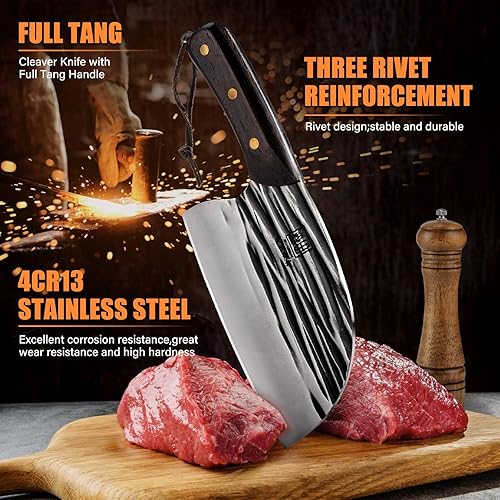 Miniatura 4 de CHUYIREN Cuchillo de carnicero de acero inoxidable de alto carbono resistente, cuchillo de chef serbio de 6.7 pulgadas para cortar carne, barbacoa,